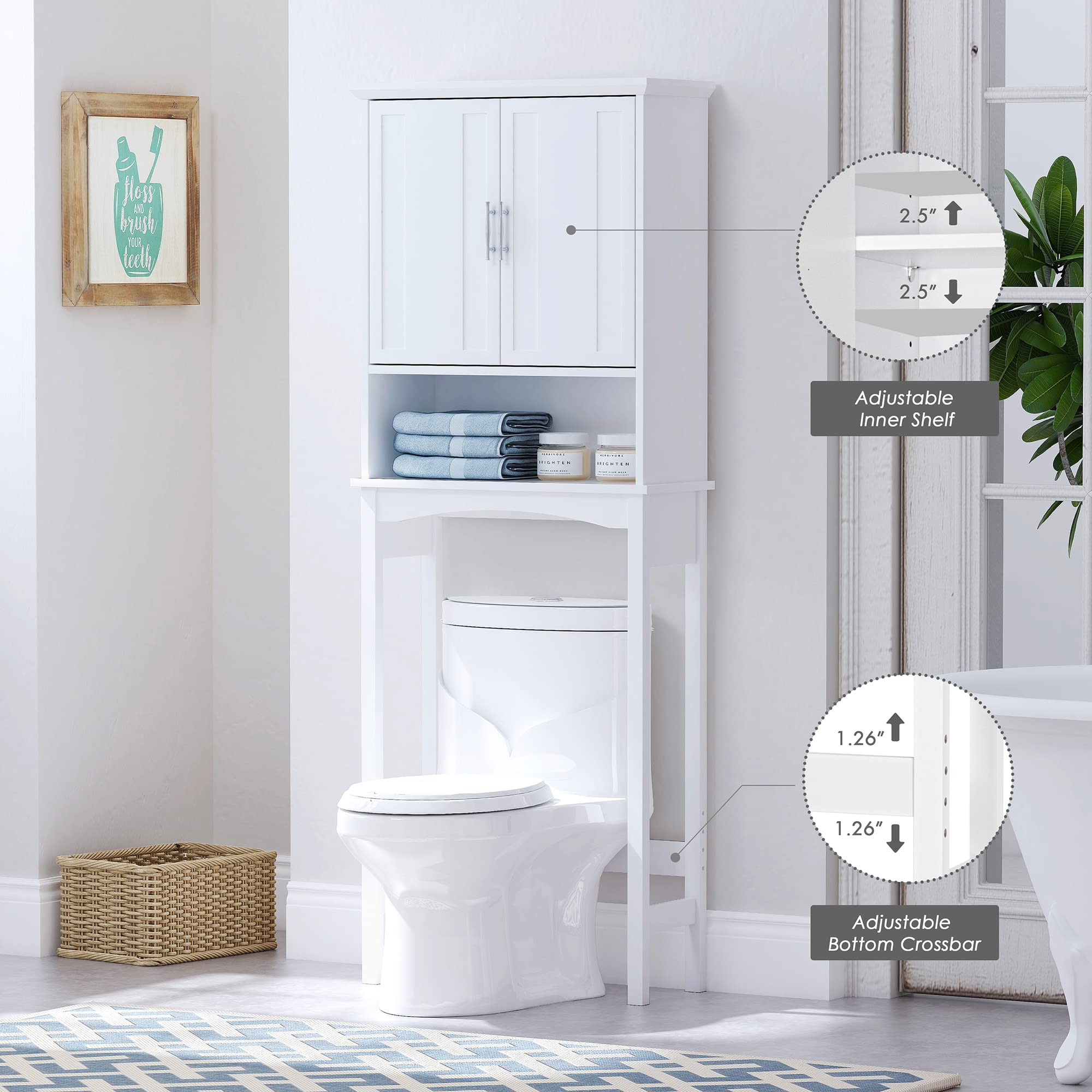 Over The Toilet Storage Cabinet - White Bathroom Shelf Organizer with Space Saving Design | Perfect for Small Bathrooms, Apartments & Powder Rooms