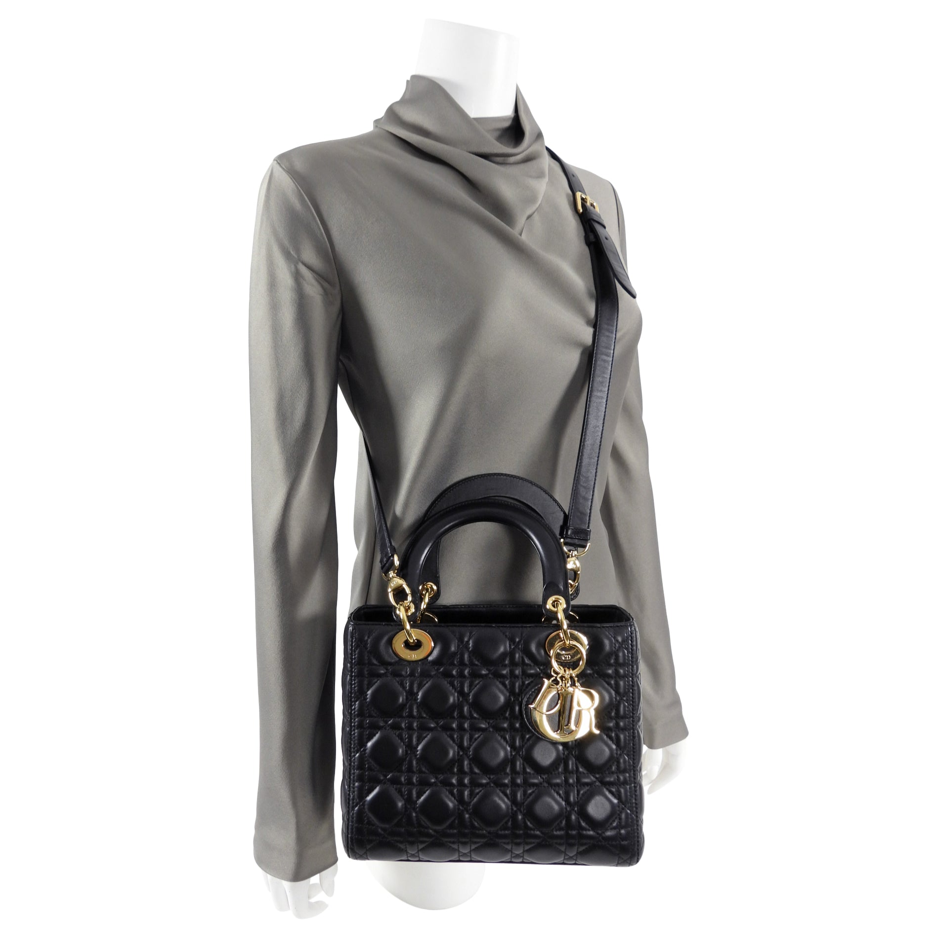 Dior Lady Dior Medium Handbag - Black Lambskin Leather with Cannage Stitch Crossbody Purse for Women | Perfect for Work, Date Night & Special Occasions