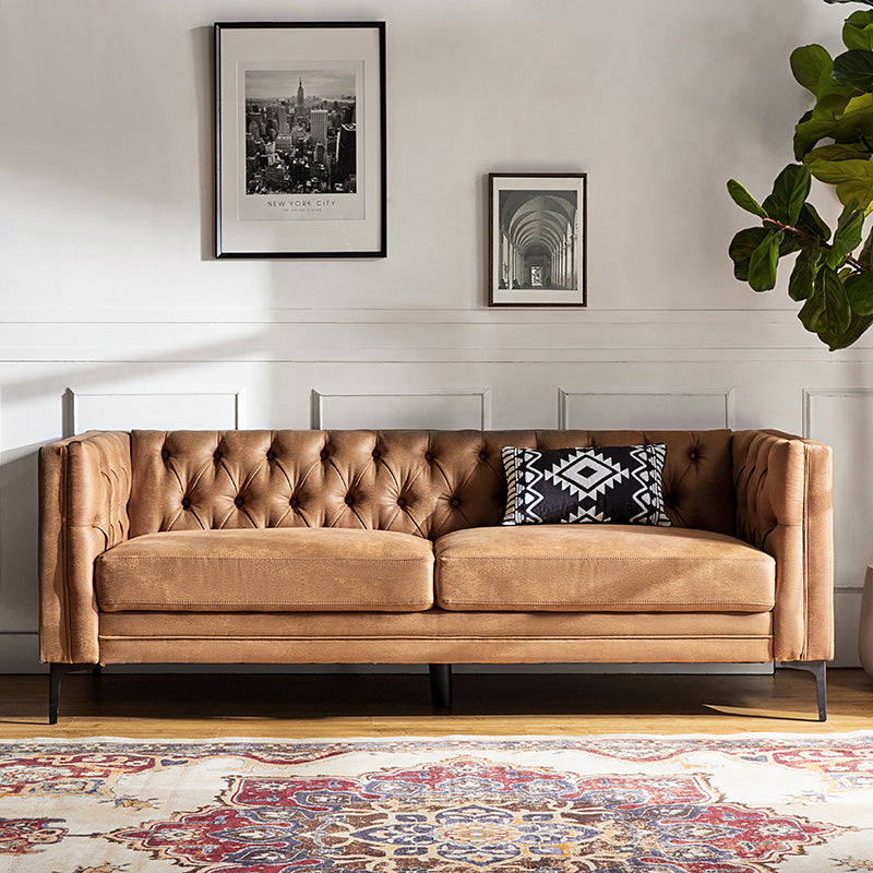 84'' Vegan Leather Tufted Sofa - Modern Faux Leather Couch for Living Room, Office & Lounge - Comfortable Mid-Century Style Sectional with Button Tufting