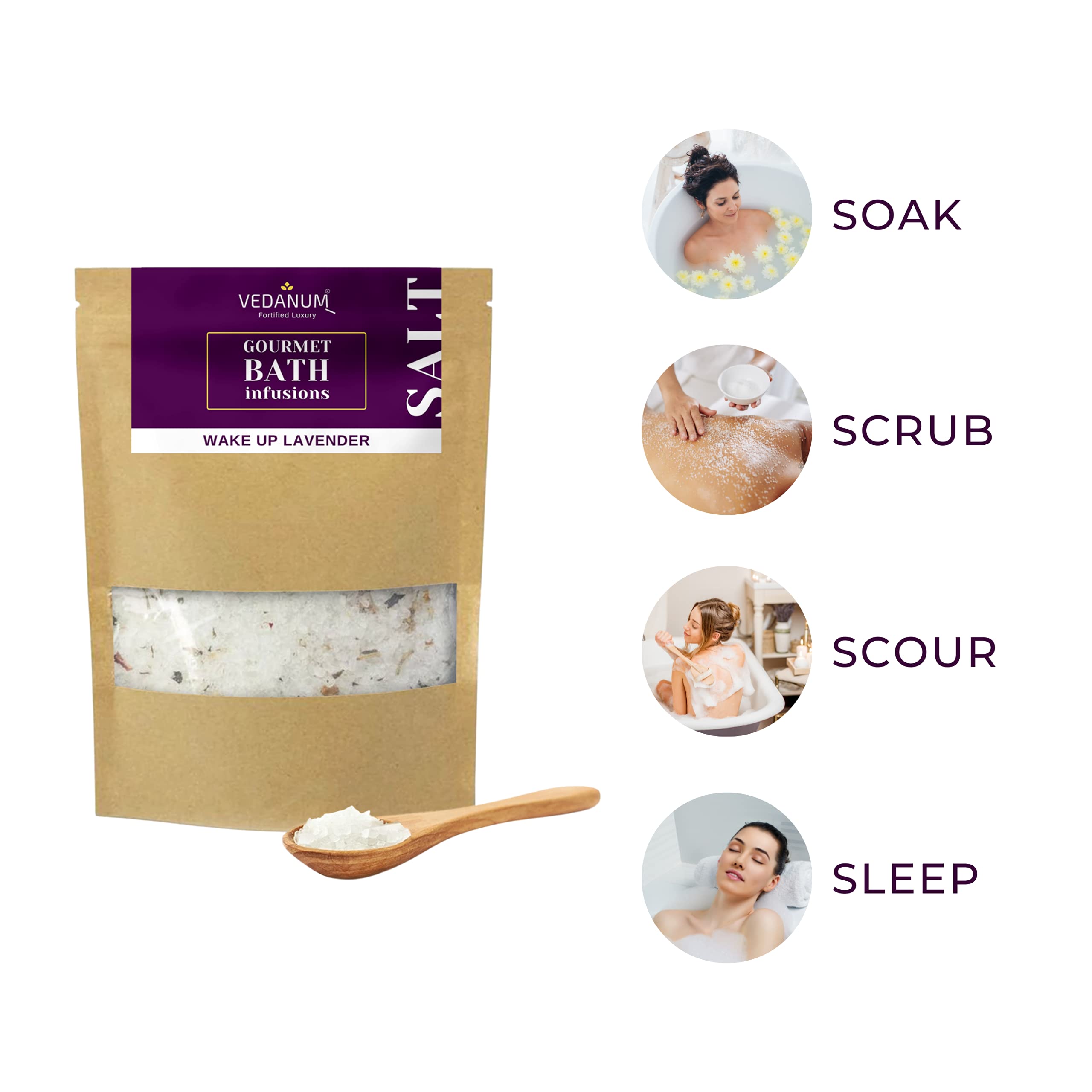Vedanum Fortified Aromatic Epsom Lavender Bath Salt with Lavender Buds & Minerals - 1KG for Muscle Relief, Skin Care & Relaxation | Perfect for Spa, Stress Relief & Post-Workout Recovery