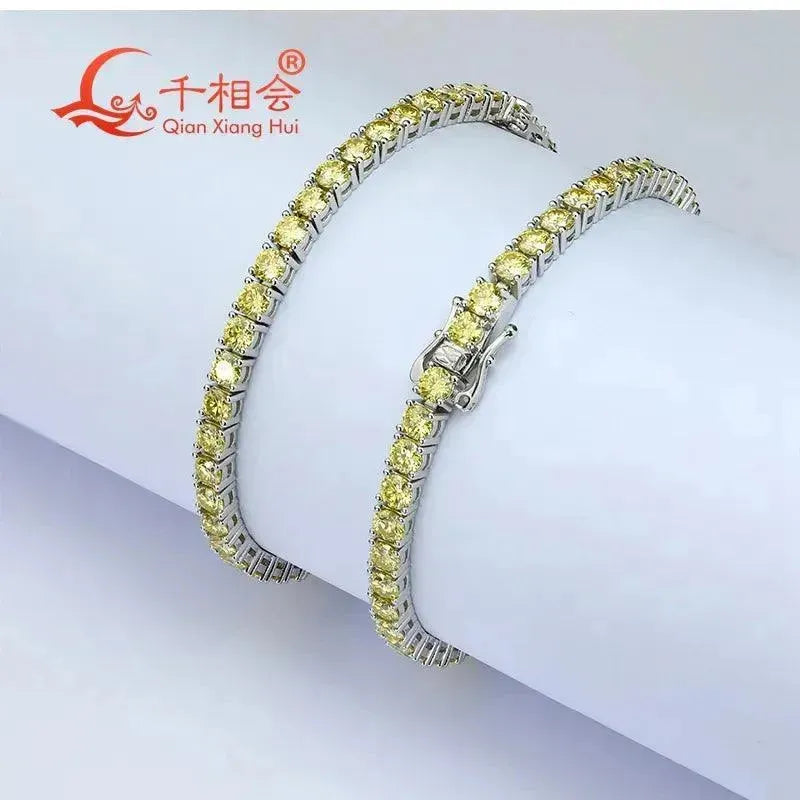 10K Real Gold 3mm 4mm 5mm Moissanite Tennis Bracelet - Vivid Yellow Luxury Jewelry Gift for Women - Perfect for Parties, Weddings & Special Occasions