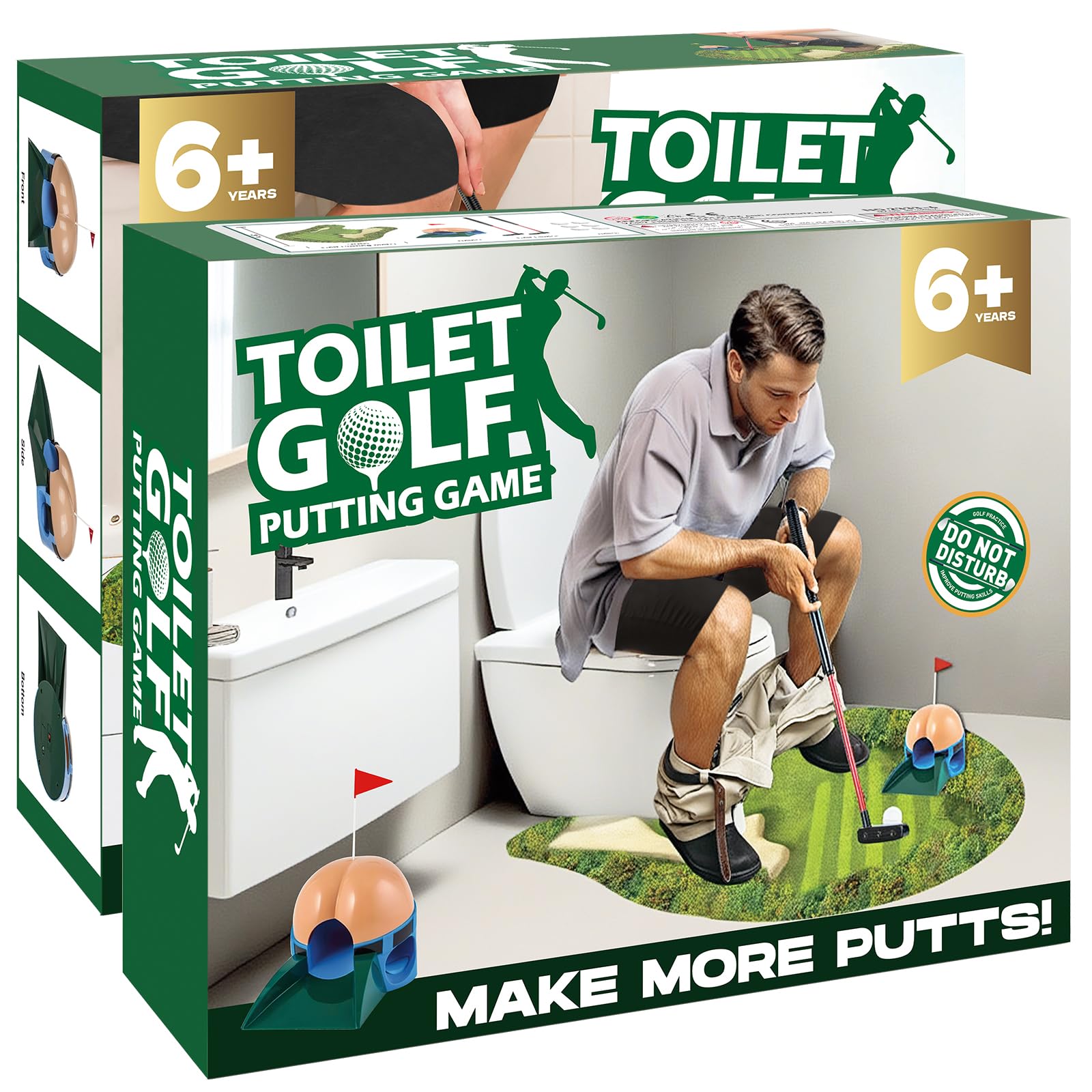 2 PCS Toilet Golf Game Gag Gift Box - Funny Fake Present Box for Pranks & White Elephant Gifts - Perfect for Golfers, Husband, Dad, Brother & Boyfriend - Great for Birthday, Christmas & Office Party Jokes