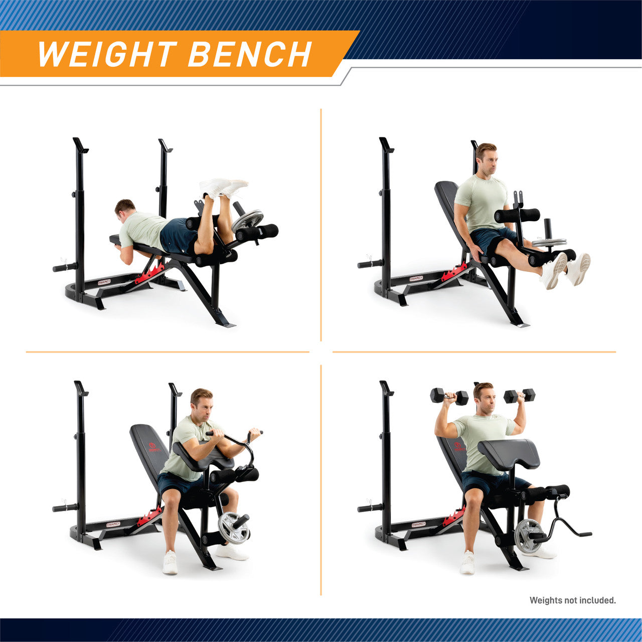 Marcy MD 7836 Olympic Weight Bench with Squat Bar Catch - 2-Piece Home Gym Equipment for Strength Training & Powerlifting Workouts