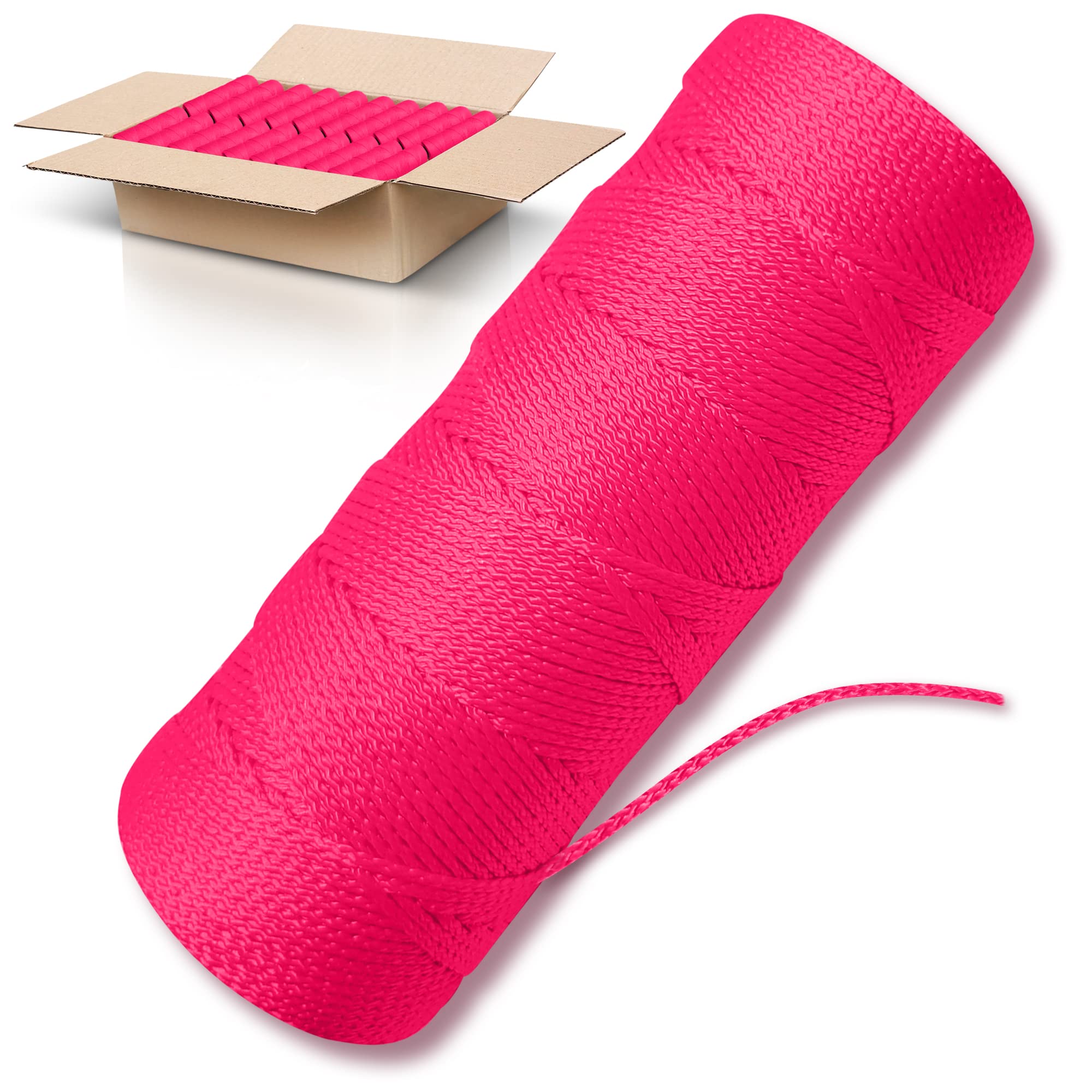 **Pink Mason Line String - 18# Braided Nylon Twine - 250 Ft Per Roll (144 Rolls Pack) - Durable Construction & Gardening String for Leveling, Masonry, and DIY Projects**    **Usage Scenarios:** Ideal for bricklaying, landscaping, gardening, fence alignment, and general construction leveling tasks.