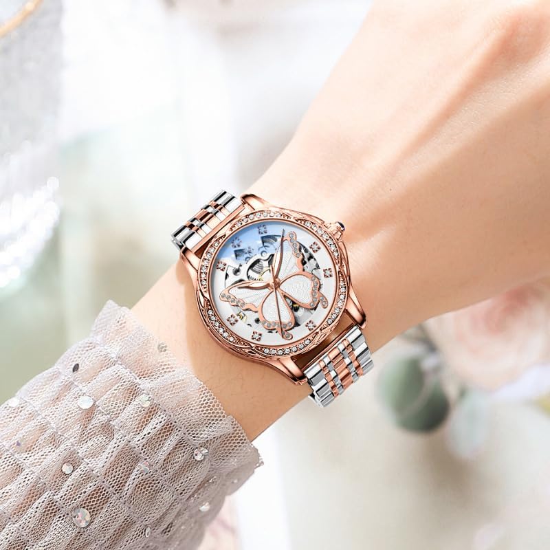 Elegant Reginald Women's Fashion Watch - Waterproof Butterfly Skeleton Dial Automatic Mechanical Dress Watch for Casual & Formal Occasions | Perfect for Office, Date Night & Special Events
