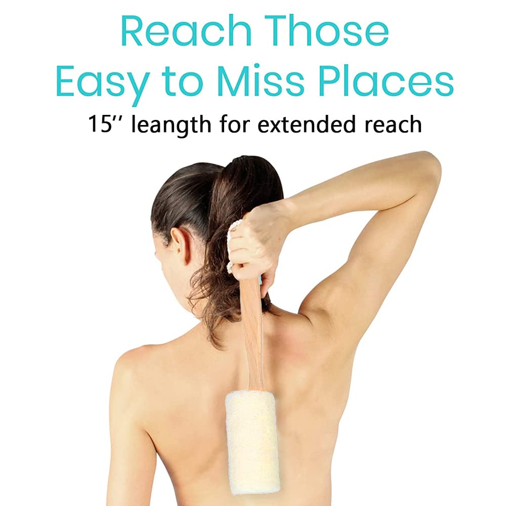 Natural Exfoliating Loofah Back Scrubber with Long Wooden Handle - Unisex Shower Sponge & Body Brush for Deep Cleansing & Skin Renewal | Perfect for Exfoliating Back, Shoulders & Hard-to-Reach Areas | Beige Color, 39 x 6 x 13 Inches (Pack of 1)