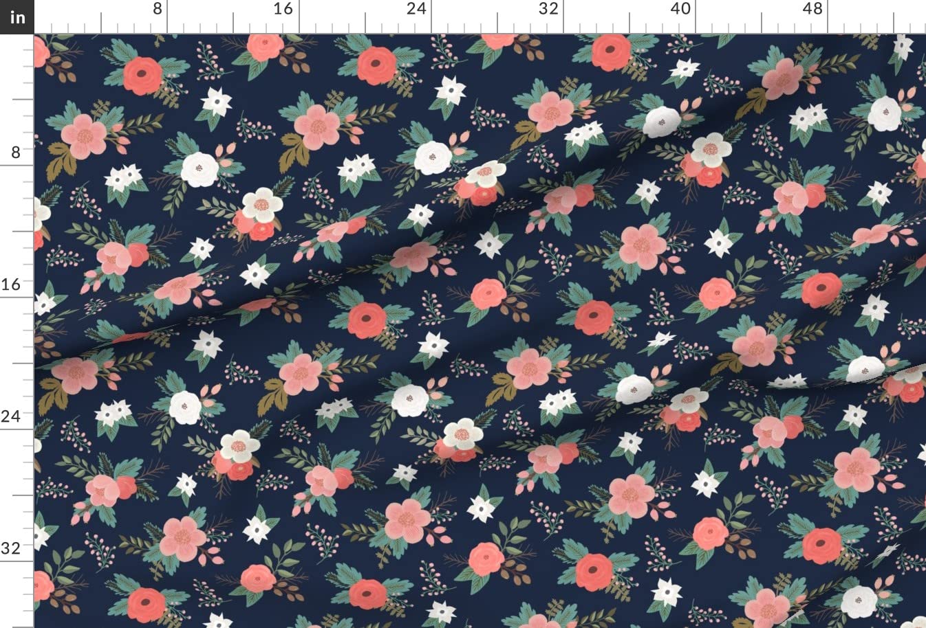 Premium Spoonflower Chiffon Fabric by The Yard - Navy Floral Bouquet Coral Spring Pink Flower Print for Sewing Dresses, Fashion Apparel & Home Decor | Perfect for DIY Spring Dresses, Nursery Decor & Boho Home Accents