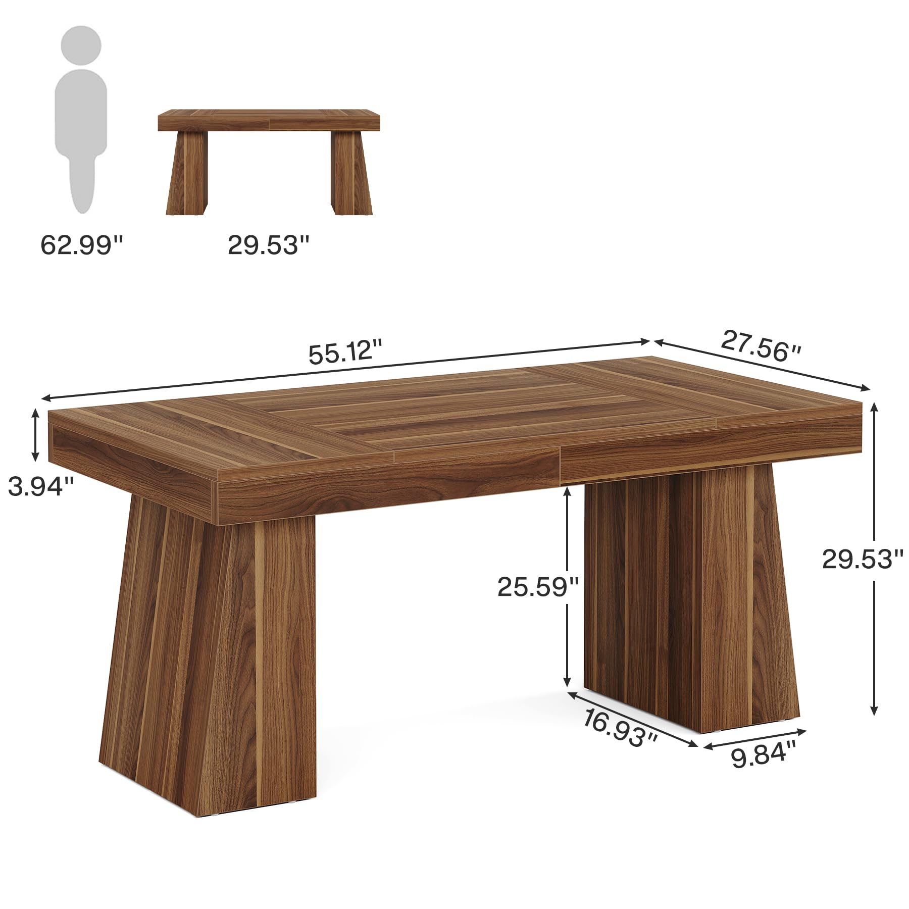 Tribesigns 55 Inch Modern Executive Desk - Mid-Century Style Home Office Desk with Double Trapezoid Base, Wooden Computer Workstation for Business & Study - Perfect for Small Office, Home Office & Conference Room (Brown)