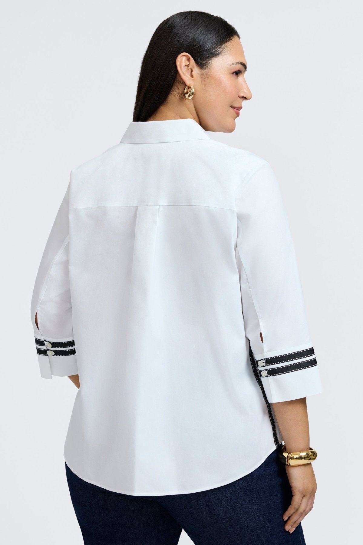 Brooke Plus No Iron Pinpoint 3/4 Sleeve Button Down Shirt for Women - Wrinkle-Free Office Wear & Business Casual Outfits