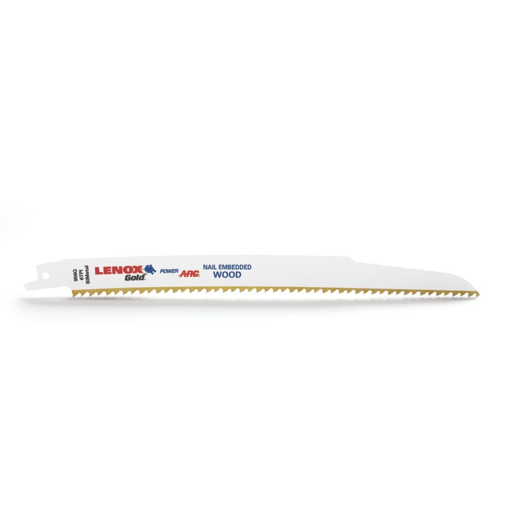 LENOX Tools 21076B956GR 9-Inch Gold Power Arc Reciprocating Saw Blades - 6 TPI for Fast Wood & Nail-Embedded Wood Cutting - 25-Pack - Ideal for Demolition, Construction & DIY Projects