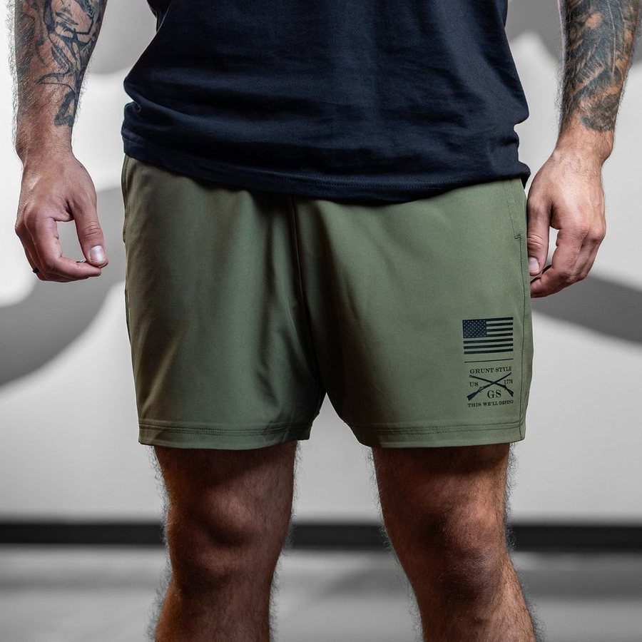 Men's Military Green Training Shorts - Lightweight, Breathable & Quick-Dry Workout Shorts for Gym, Running & Outdoor Sports