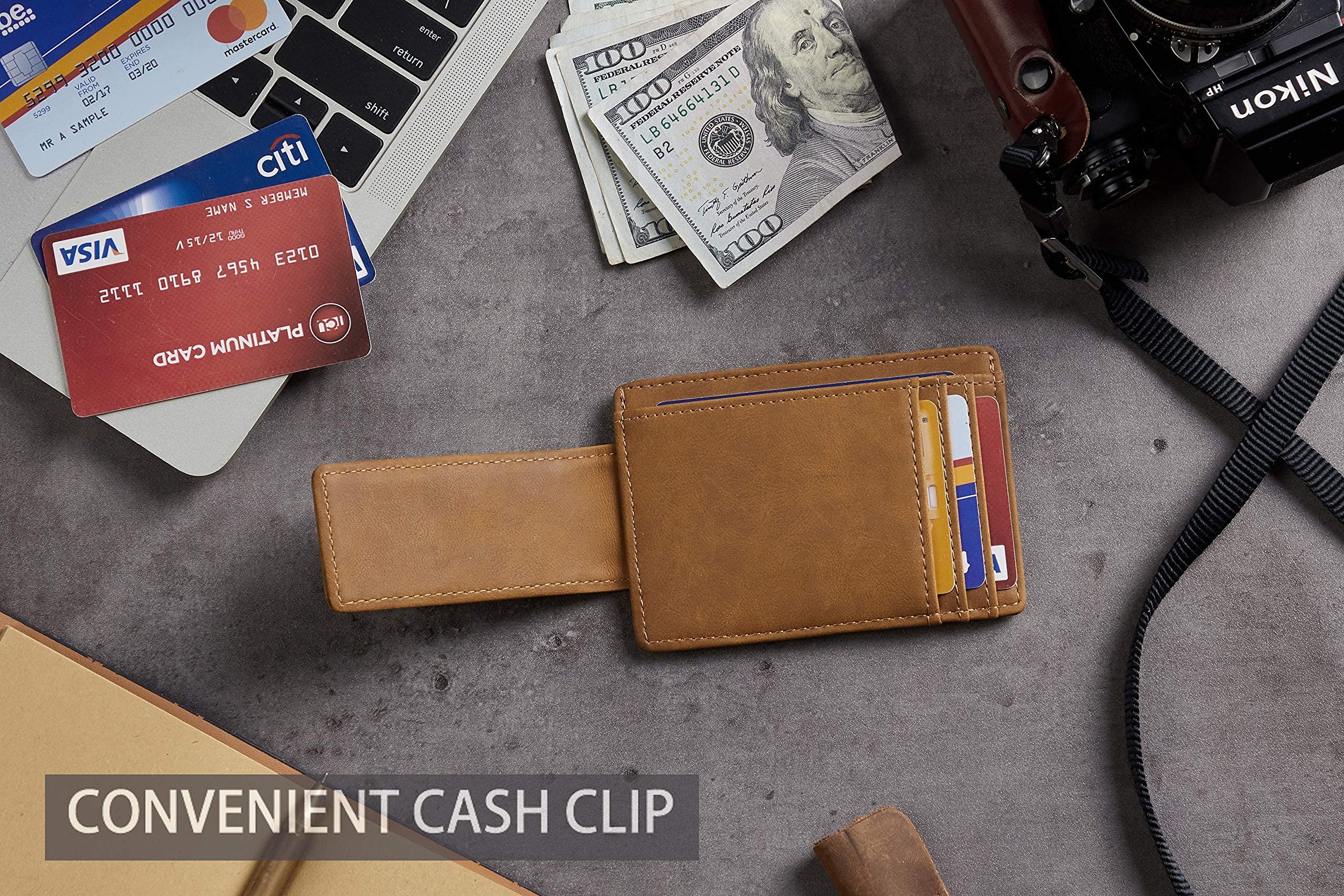 Slim Minimalist Leather Wallet for Men - RFID Blocking Magnetic Money Clip Credit Card Holder - Holds Cash & Cards - Perfect for Travel, Business & Everyday Use