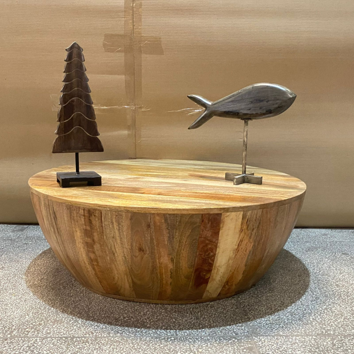 Handmade Carved Indian Mango Wood Hemisphere Coffee Table - 35.4