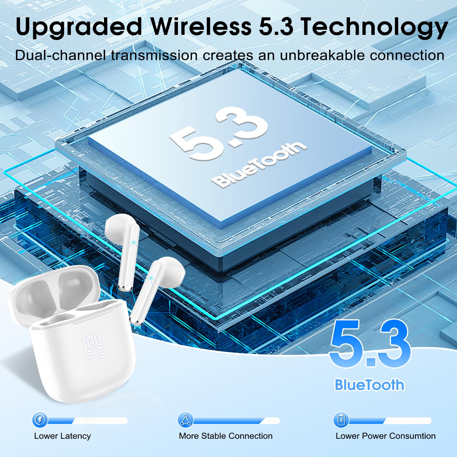 Wireless Earbuds Bluetooth 5.3 with Noise Cancelling & 25H Playtime - Perfect for Workouts & Travel