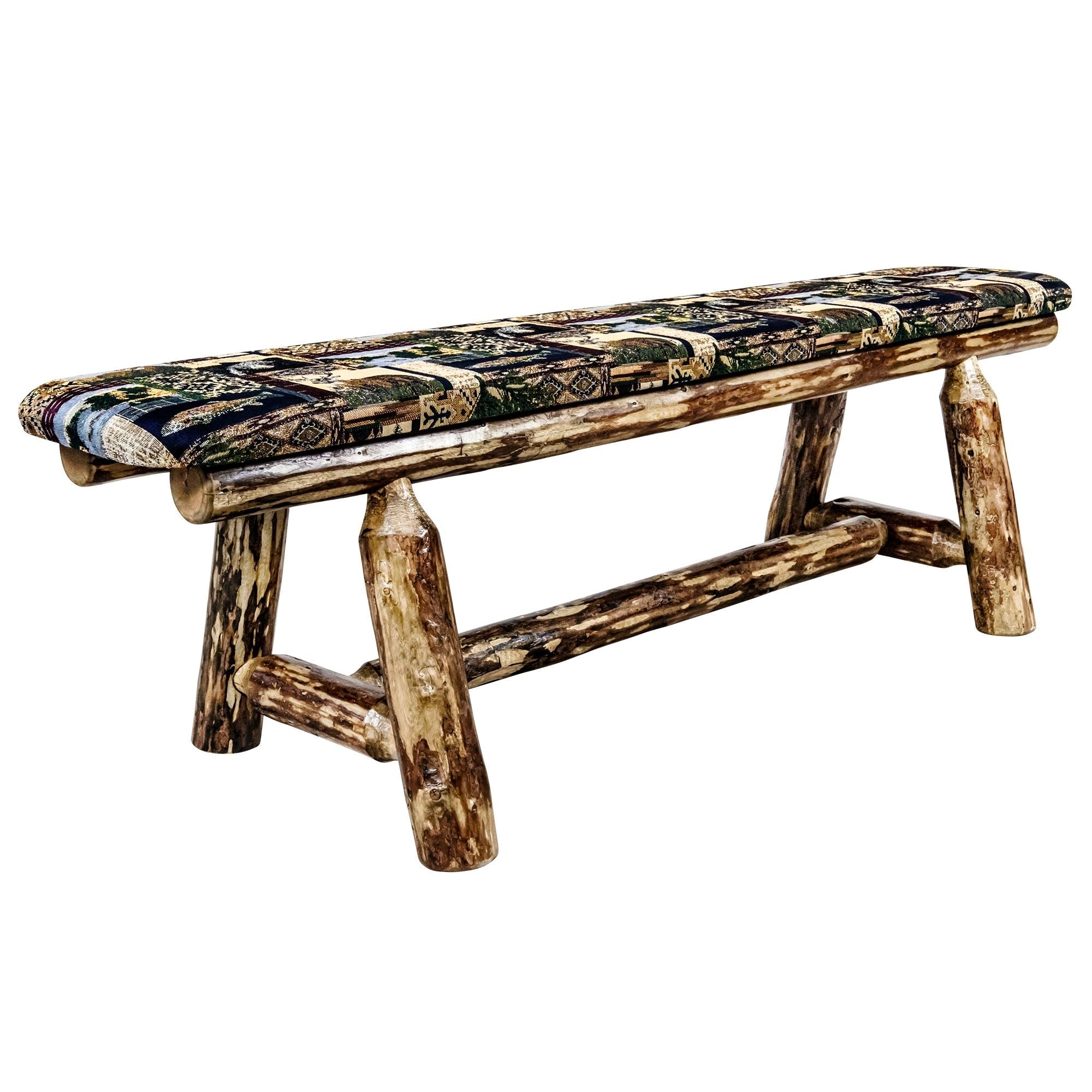 5 Foot Glacier Country Plank Style Bench with Woodland Upholstery - Rustic Outdoor Seating for Patio, Garden & Porch