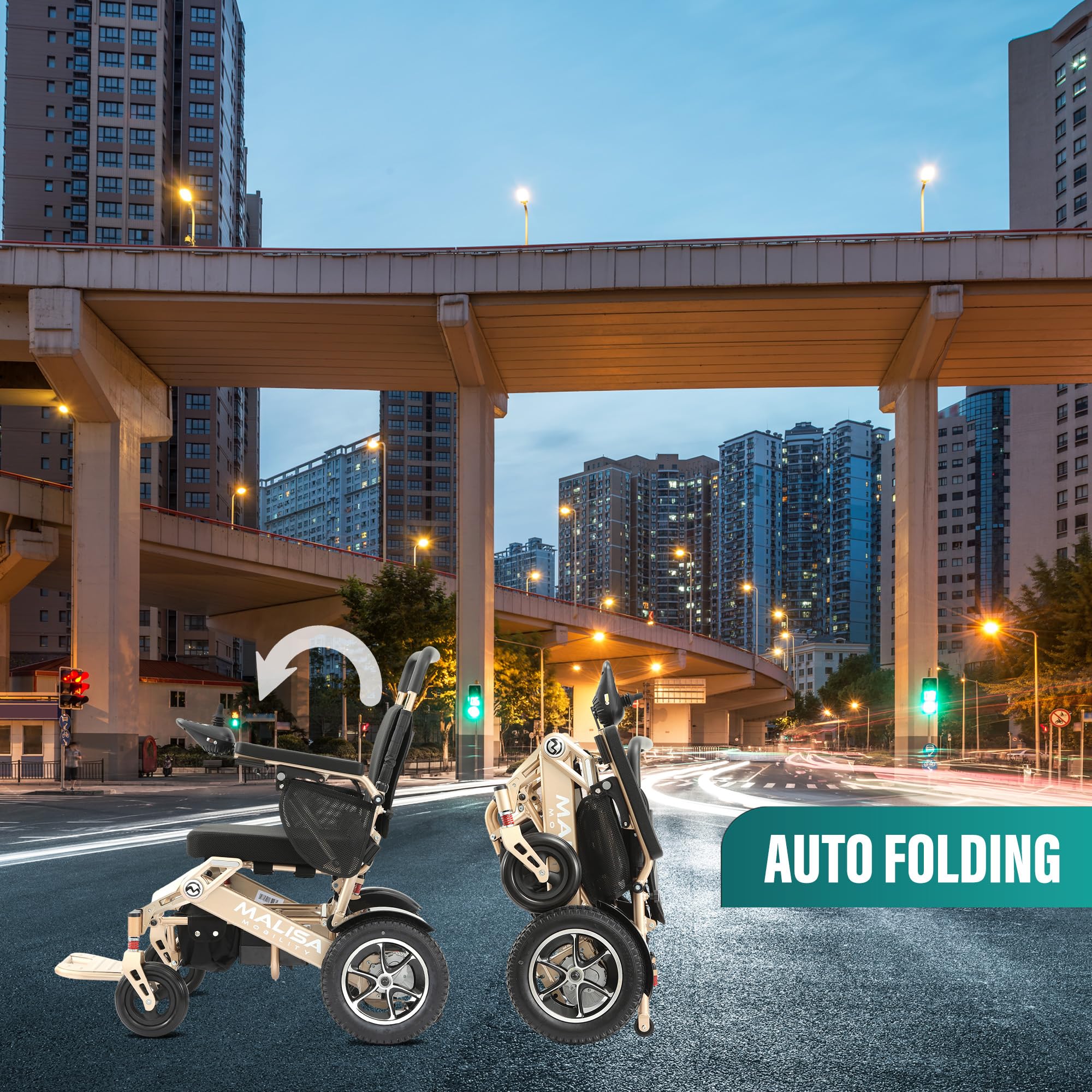 MALISA Electric Wheelchair for Adults - Automatic Folding Power Wheelchair, Lightweight Foldable Motorized Wheelchair with All-Terrain Capability (Bronze Frame) | Ideal for Indoor Use, Outdoor Travel & Mobility Assistance