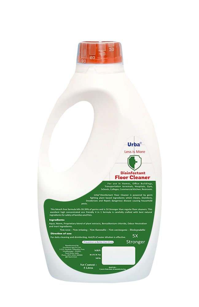Urba Herbal Floor Cleaner 5L - Eco-Friendly Neem Power Disinfectant | Super Saving Value Pack | Money Saver for Hardwood, Tile & Vinyl Floors | Ideal for Homes, Offices & Commercial Spaces
