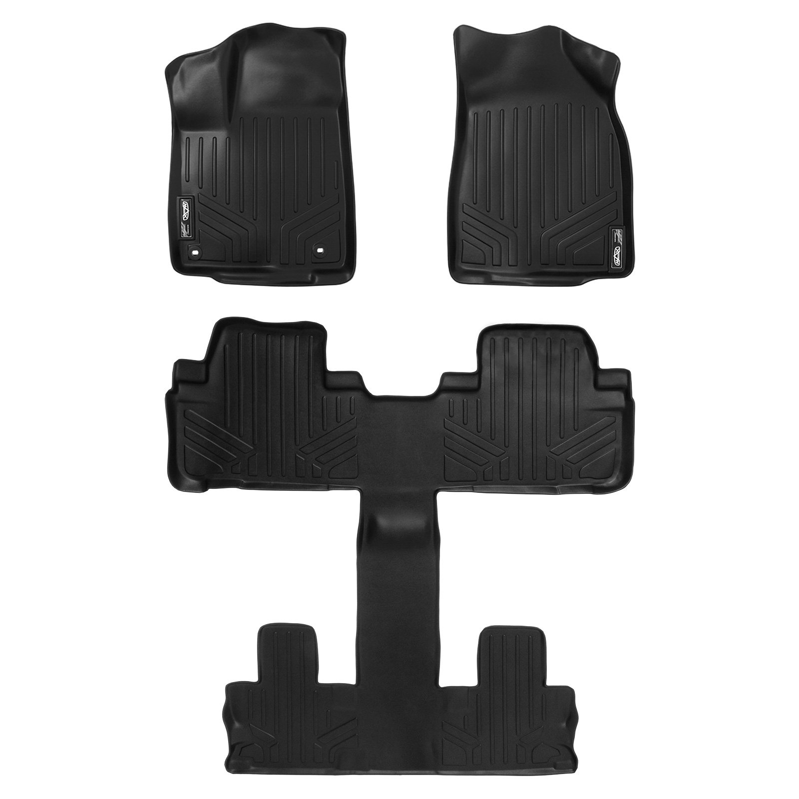 MAXLINER All-Weather Floor Mats 3 Row Set - Black Custom Fit for 2014-2019 Toyota Highlander with 2nd Row Bucket Seats (Excluding Hybrid Models) | Durable Car Floor Protection for SUVs, Family Road Trips & Off-Road Adventures
