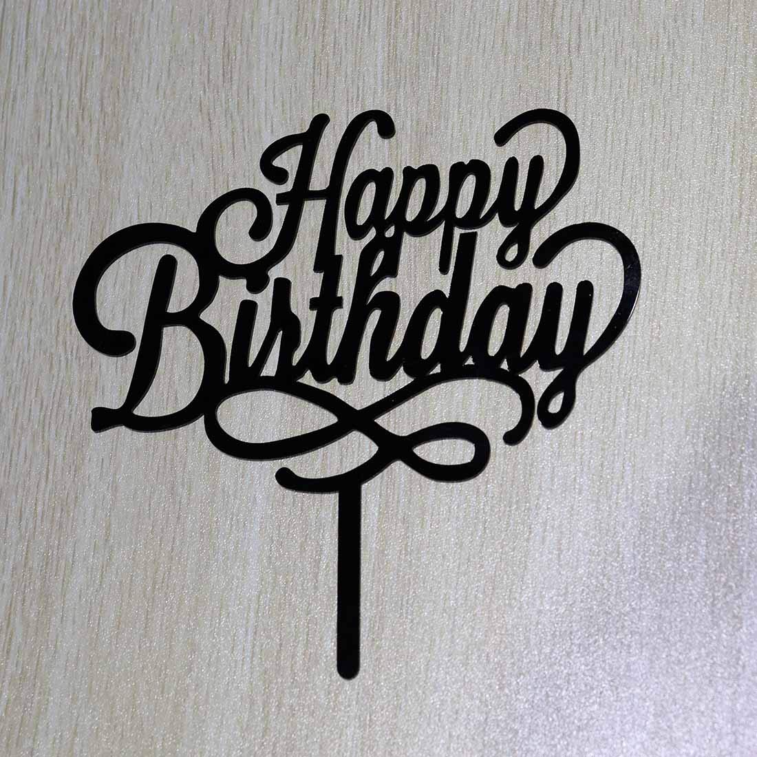 Happy Birthday Cake Topper - Elegant Black Acrylic Cake Decor for Birthday Party, Wedding, Anniversary & Special Celebrations