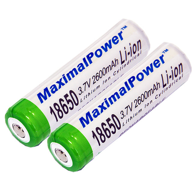 MaximalPower 2-Pack Rechargeable 18650 & 168A Lithium-ion Batteries - 3.7V 2600mAh Button Top for Flashlights, Vapes & Electronics | Long-Lasting Power Solution