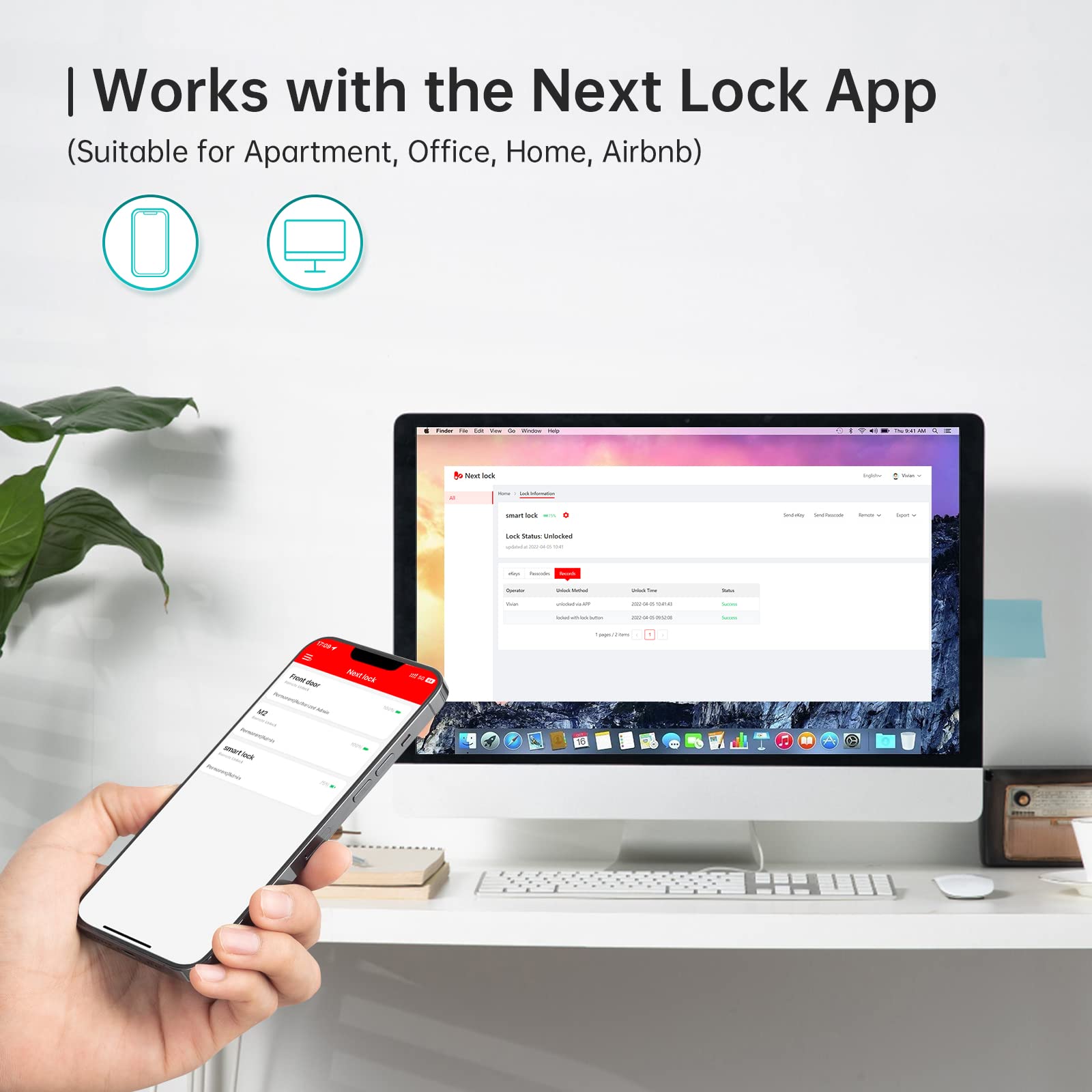 WiFi Smart Door Lock with Alexa & Google Home Compatibility - Keyless Entry Fingerprint Deadbolt - Remote Lock/Unlock via App - Bluetooth Smart Lock with Auto Lock & IC Card Access - Perfect for Home, Office & Vacation Rentals