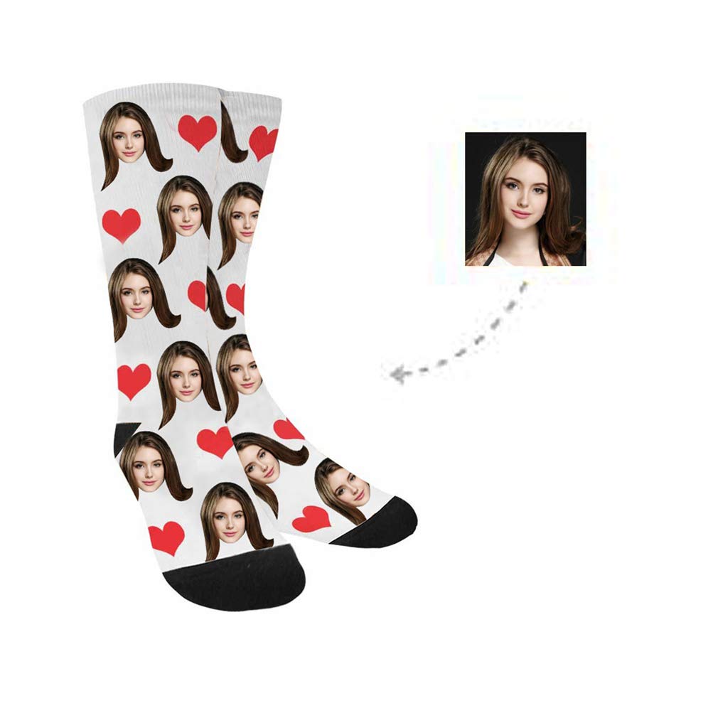 Personalized Photo Socks - Custom Face & Heart Design Crew Socks for Women & Men - Great for Couples Gifts, Anniversary Presents & Family Keepsakes