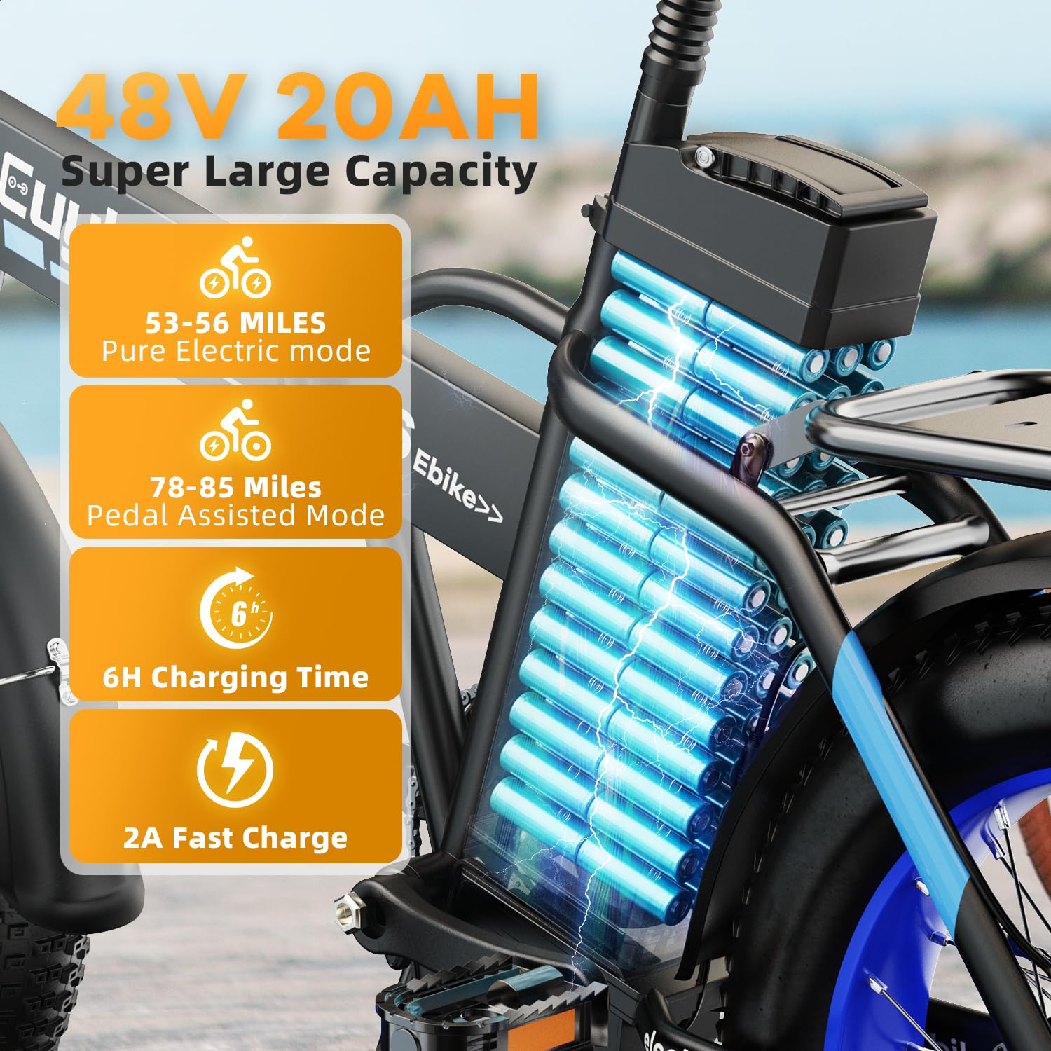 1000W Folding Electric Bike for Adults - 48V 20AH Removable Battery, 30+MPH Speed, 80 Miles Range, 20