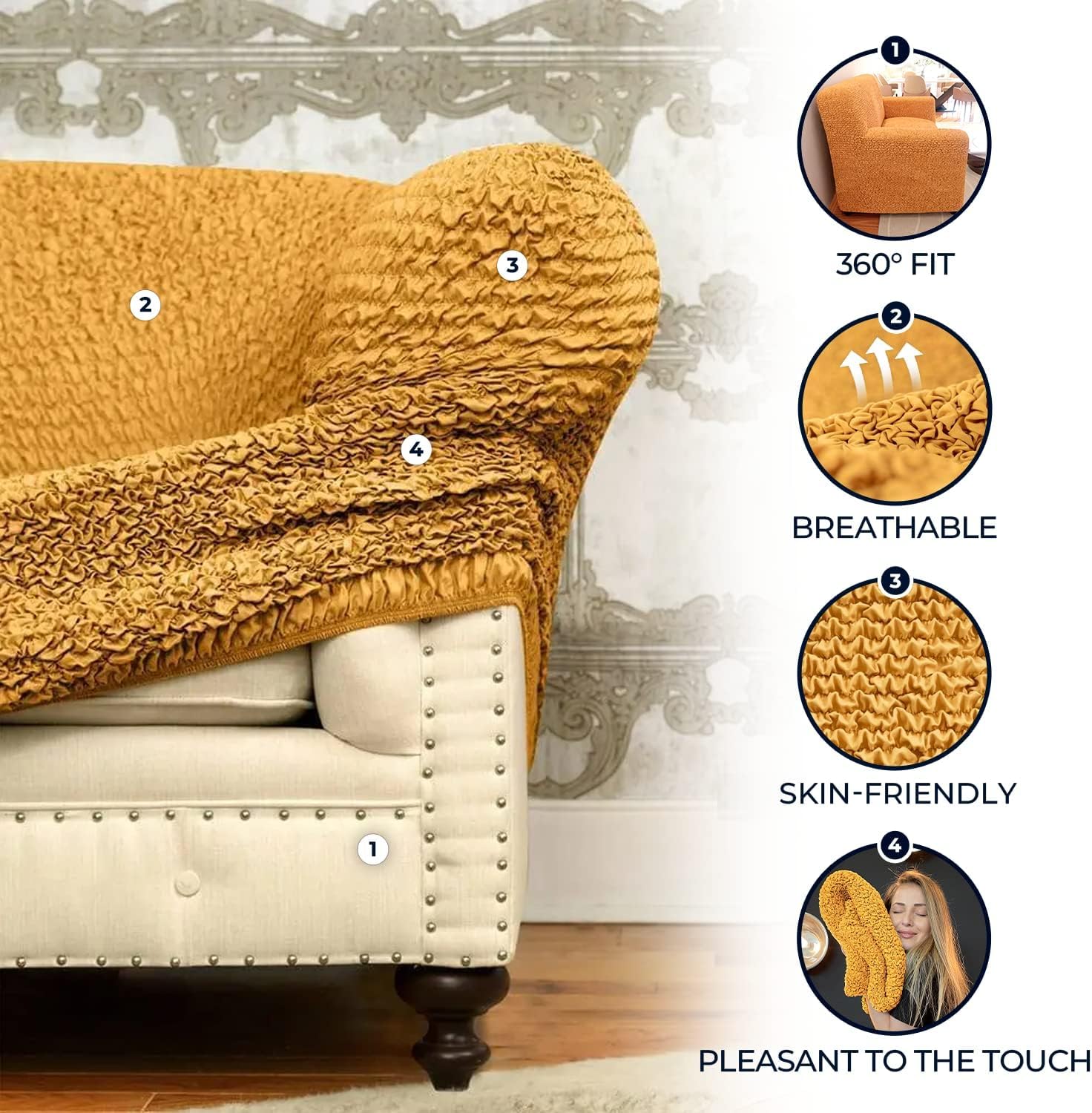Disinfected Menotti Recliner Chair Cover - Soft Fabric Slipcover, Elastic Furniture Protector for Reclining Chairs, Microfiber with Handle (Perfect for Living Room, Home Theater & Office Use)