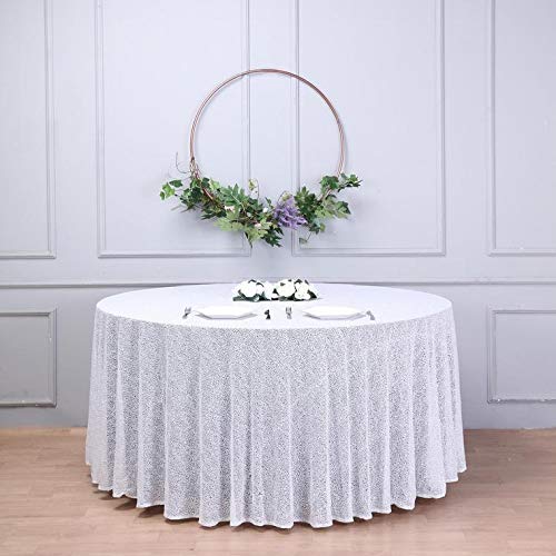 120 Inch Sequin Round Tablecloth - Premium Quality Big Payette White for Wedding, Birthday, Christmas Party & Hall Decoration | Elegant Dining & Event Table Cover