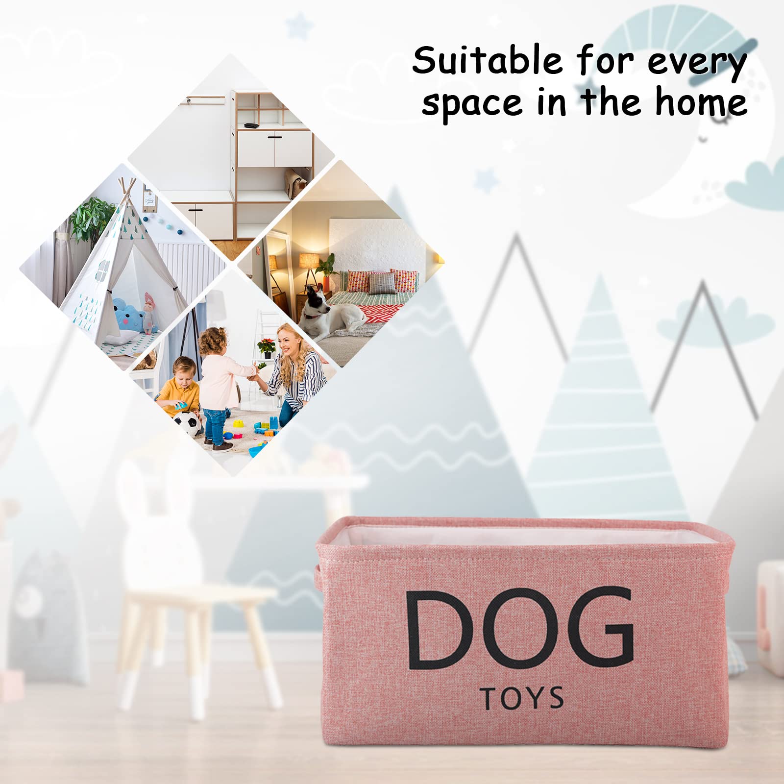 Pethiy Canvas Cat Toy Basket with Handles - Pet Toy Storage Bin for Cats, Dog Toys & Accessories Organization - Pink | Perfect for Living Room, Bedroom & Pet Play Area