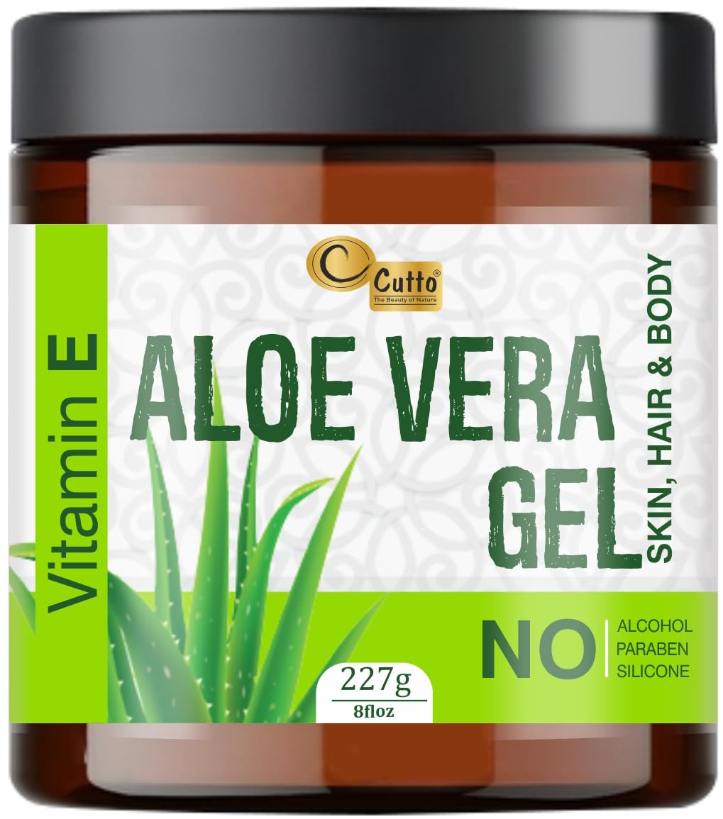 Pure Aloe Vera Gel with Vitamin E - 8oz (227g) for Skin & Hair Care | Natural Moisturizer for Face, Acne Scars, Dark Circles | Men & Women | Perfect for Sunburn Relief, After-Sun Care & Daily Hydration