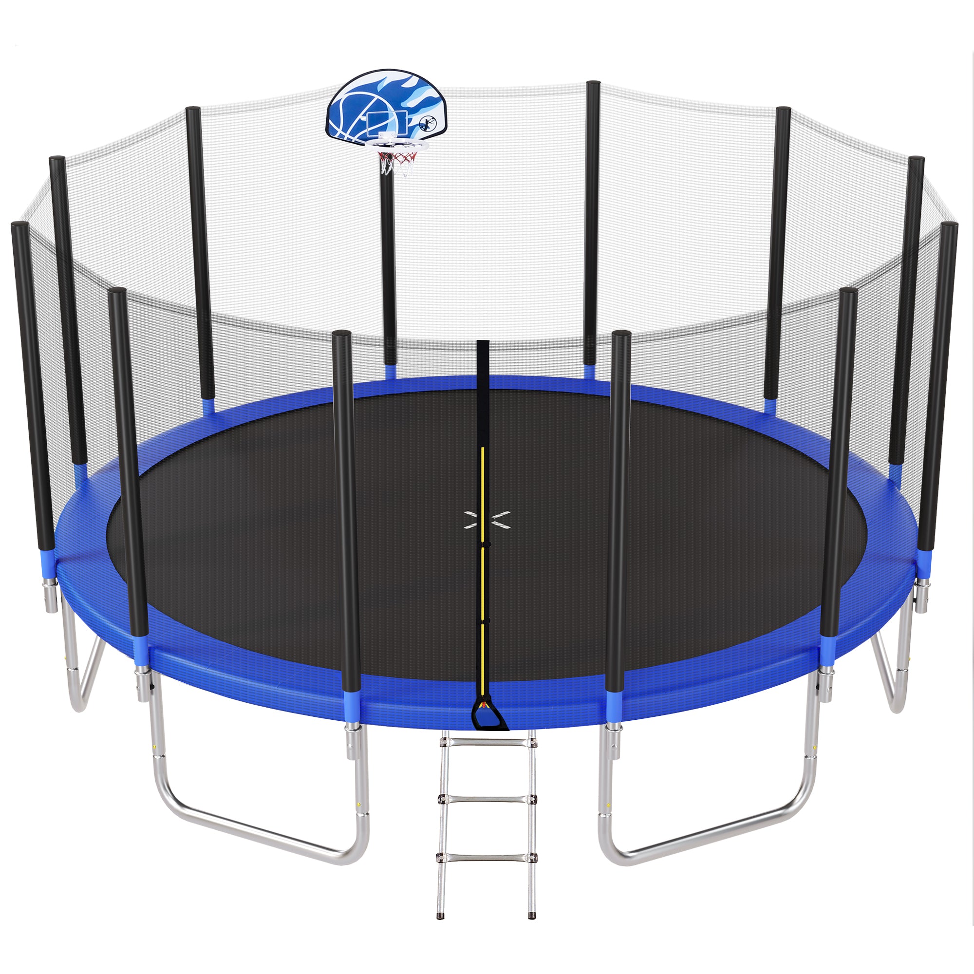 16FT Kids Trampoline with Safety Enclosure Net, Basketball Hoop & Ladder - Easy Assembly Outdoor Round Trampoline for Backyard Fun & Exercise