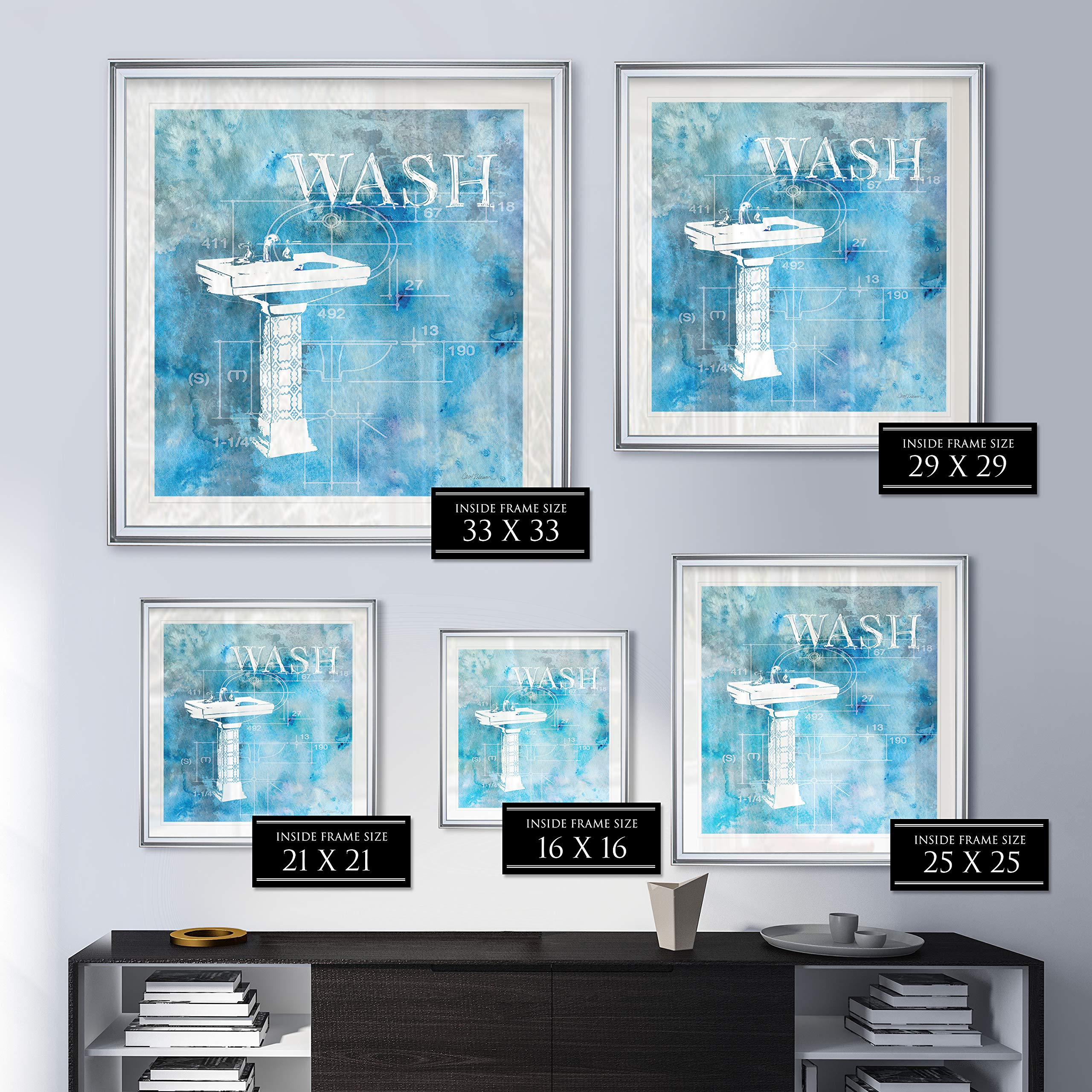 Carol Robinson Bathroom Wall Decor - Abstract Artwork Bath Plans II Giclee Canvas Print | Framed Ready-to-Hang Painting for Modern Home, Spa & Office Decor