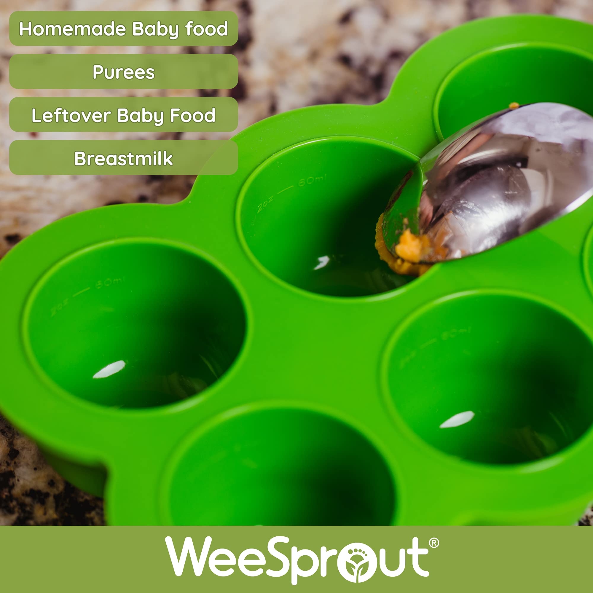 WeeSprout Silicone Freezer Tray with Clip-On Lid - 6 Section 3oz Baby Food Storage Container for Homemade Purees, Vegetables, Fruits & Breast Milk - BPA-Free, Dishwasher Safe (Bright Blue) - Perfect for Meal Prep, Infant Feeding & Breast Milk Organization