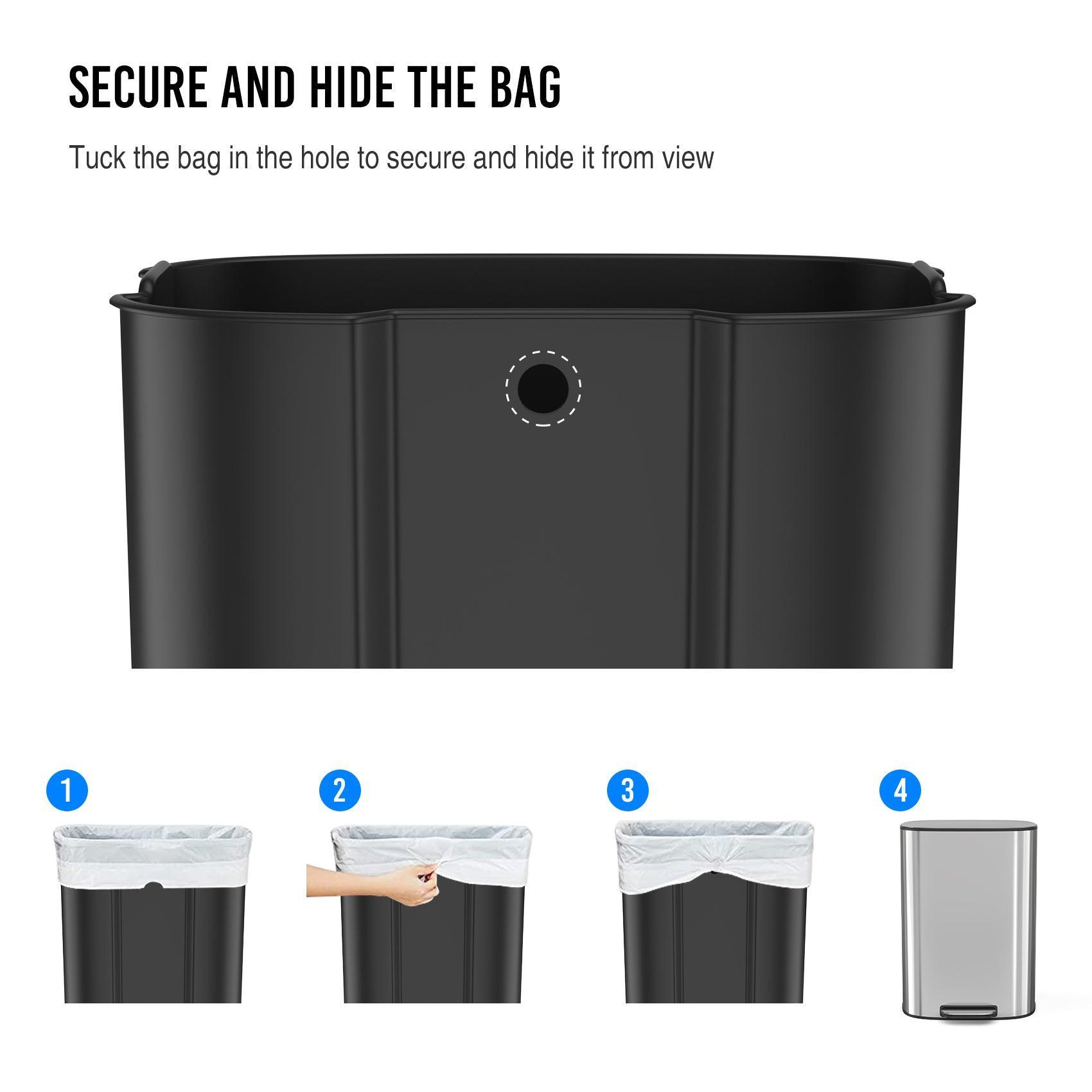 13 Gallon 50L Stainless Steel Step Trash Can with Soft Close Lid - Hands-Free Foot Pedal Kitchen Garbage Bin for Home, Office & Restaurant Use