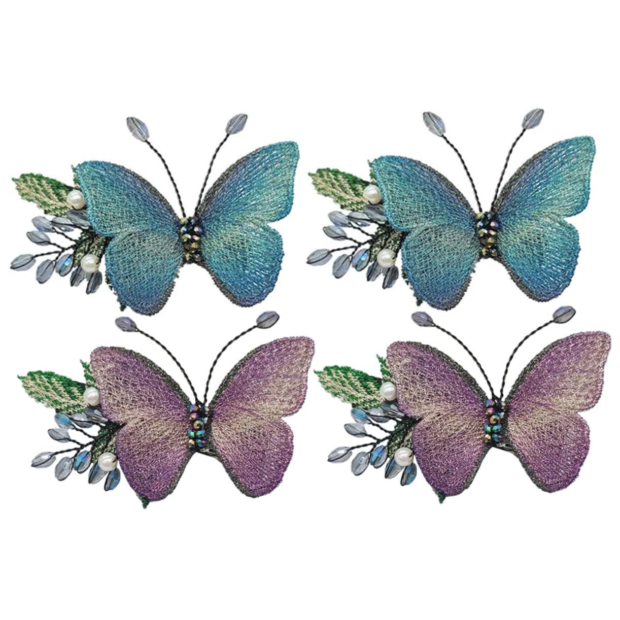 FRCOLOR 4pcs Embroidered Butterfly Hair Clips for Women - Elegant Side Hair Accessories for Parties, Weddings & Everyday Styling