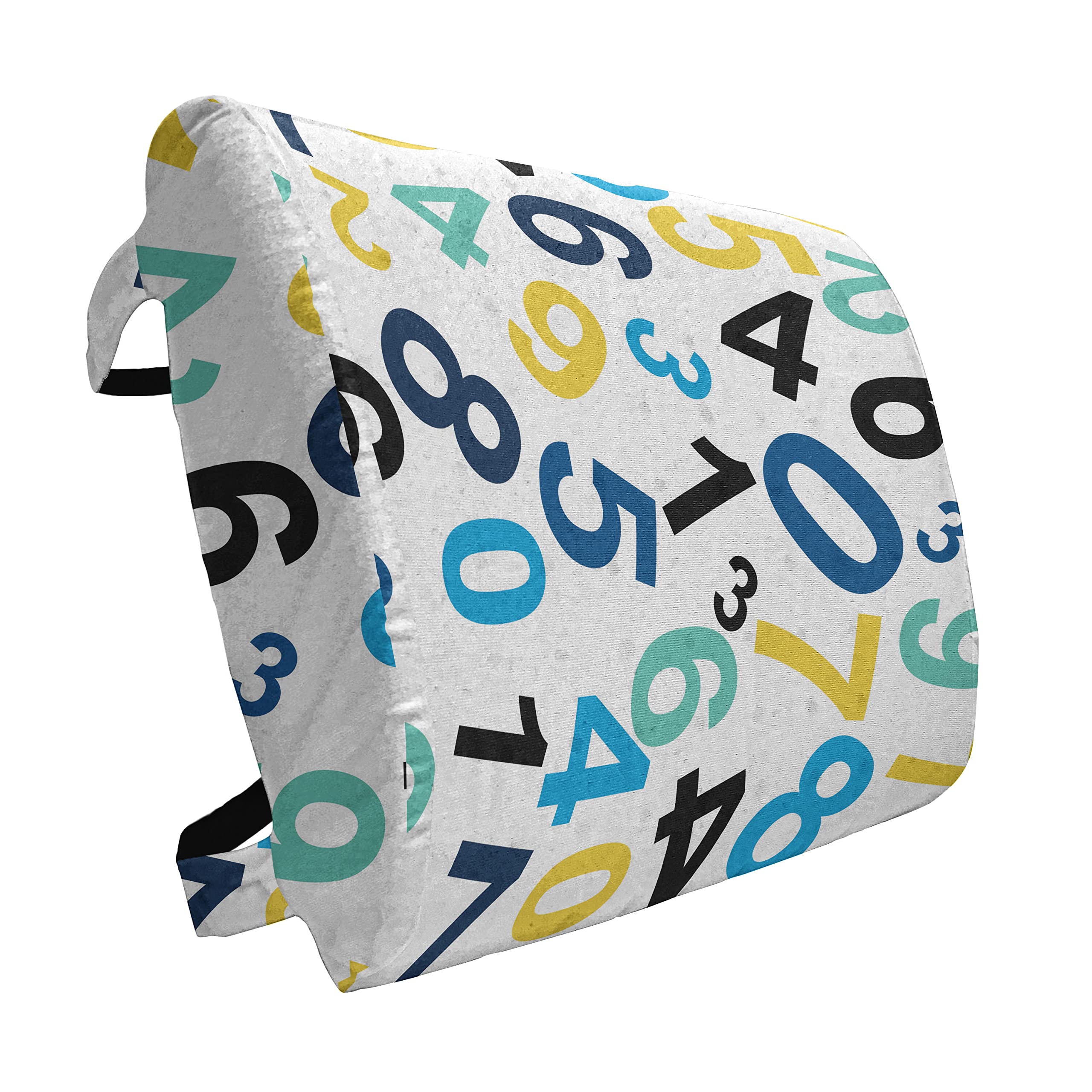 Ambesonne Math Numbers Pattern Lumbar Support Pillow - High Density Foam for Office Chair & Car Seat - 14x13 Inch Blue Yellow White Back Cushion - Perfect for Work, Travel & Home Decor
