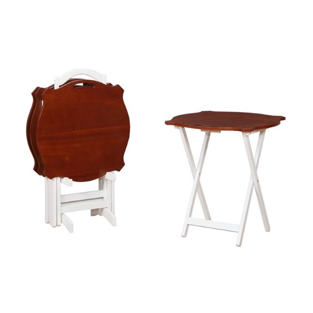 BOWERY HILL White Folding Tray Table - Portable Side Table for Bedroom, Living Room & Outdoor Use