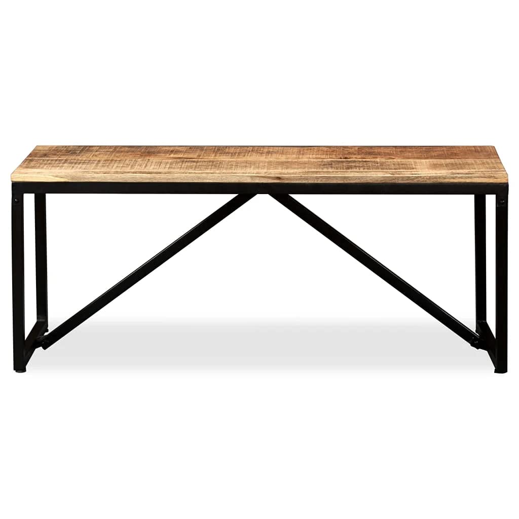 Industrial Style Solid Mango Wood Dining Bench with Steel Legs - Entryway, Living Room, Bedroom & Dining Room Bench - Perfect for Farmhouse, Modern & Rustic Home Decor