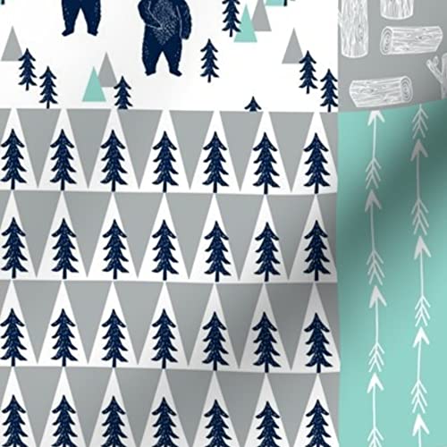 Forest Bear Quilt Navy Mint Grey Printed Velvet Fabric by Spoonflower - Upholstery, Home Decor & Apparel Material - Perfect for Kids Nursery, Boys Room & DIY Quilting Projects