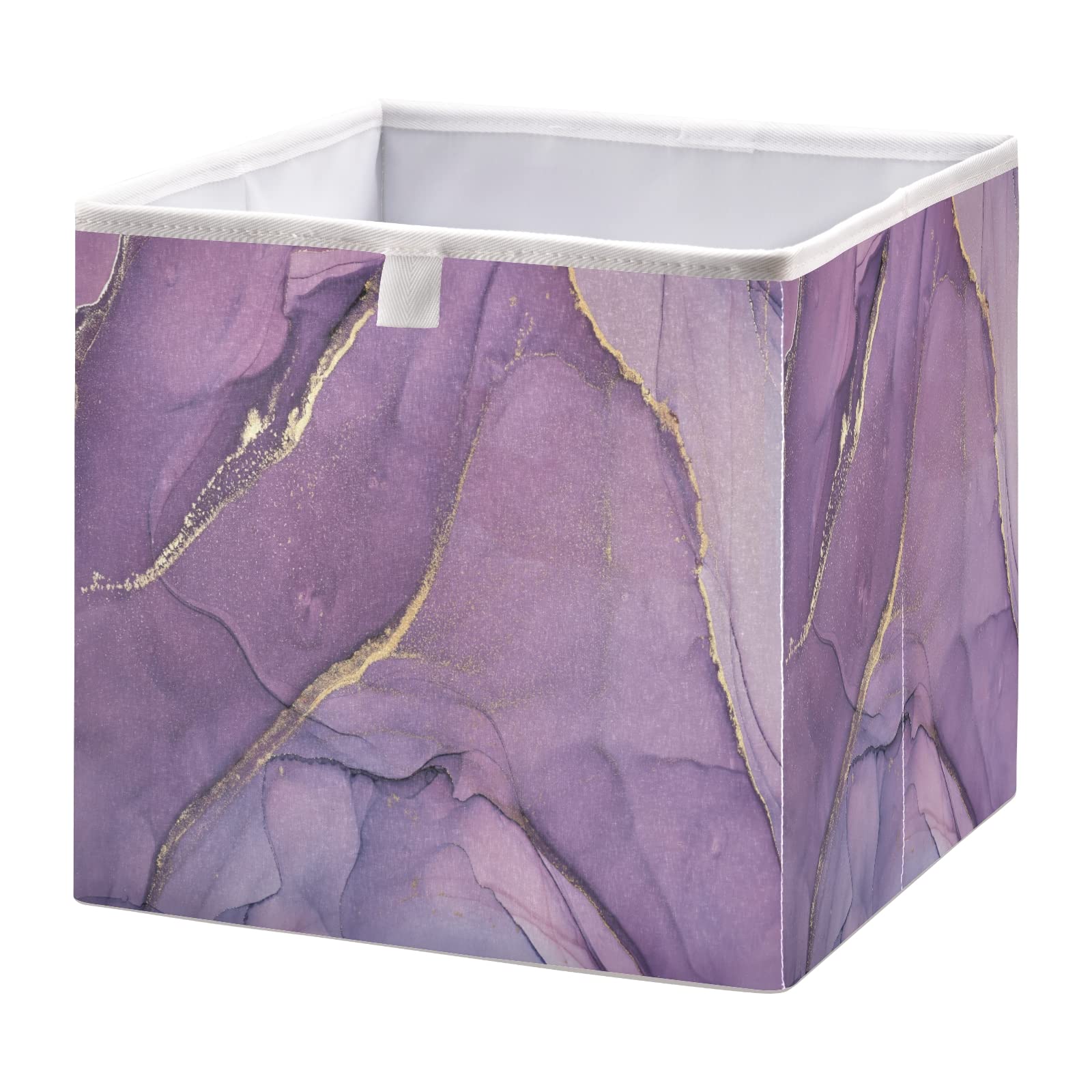 Gold & Purple Acrylic Paint Marble Art Rectangular Storage Basket - Collapsible Foldable Organizer Bin for Toys, Clothes, Nursery | Modern Home Decor & Easy Assembly