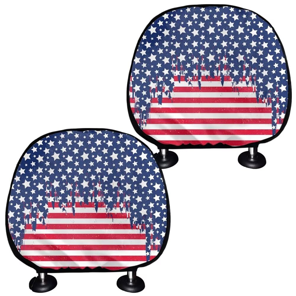 American Flag Print Car Headrest Cover - Universal Soft Seat Protector for Truck & SUV | Patriotic Car Accessories for Road Trips & Daily Commute