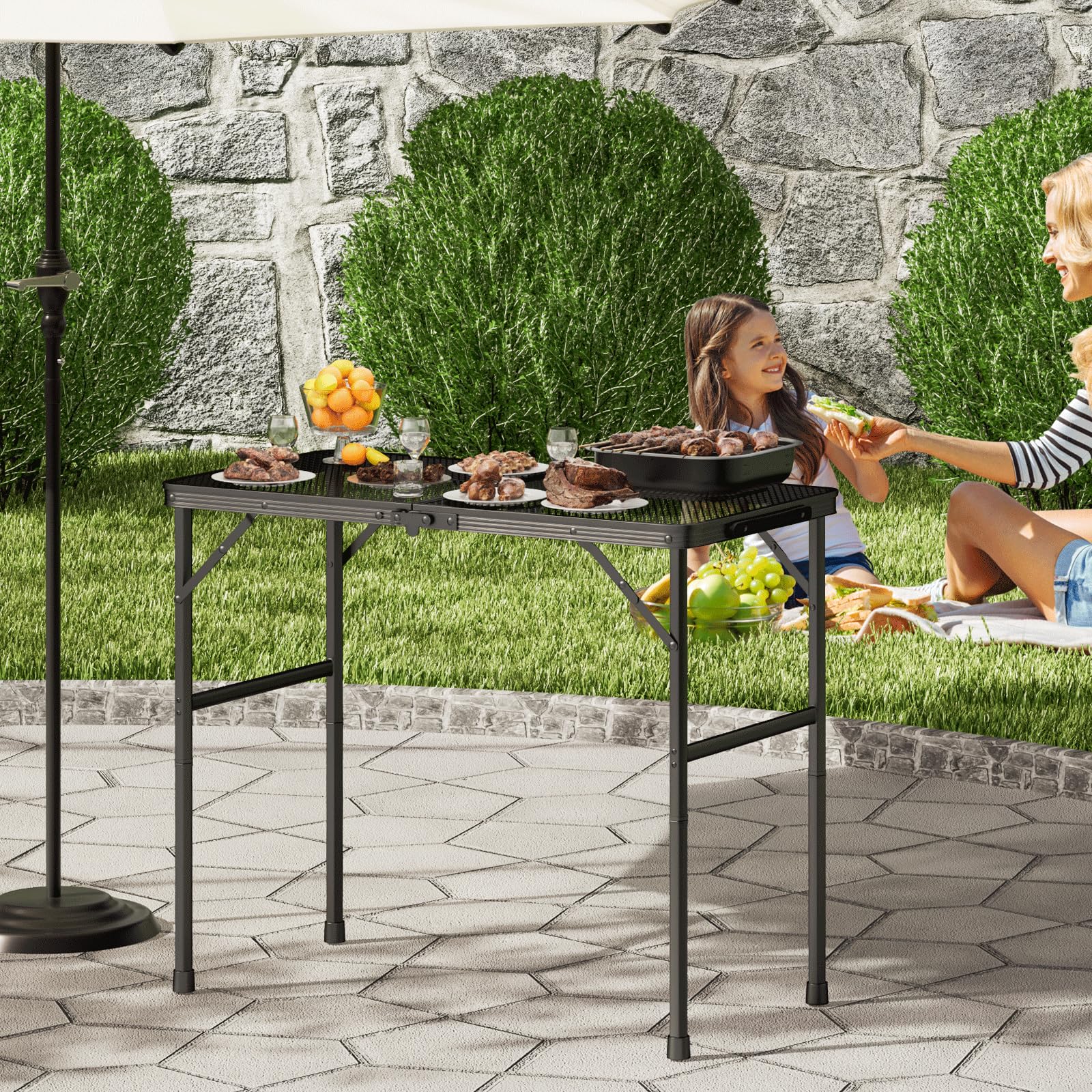 Magshion Adjustable Height Portable Folding Grill Table - Lightweight Aluminum Camping Table with Mesh Desktop for BBQ, Picnics & Outdoor Cooking | Perfect for Backyard, Beach and Tailgating Parties