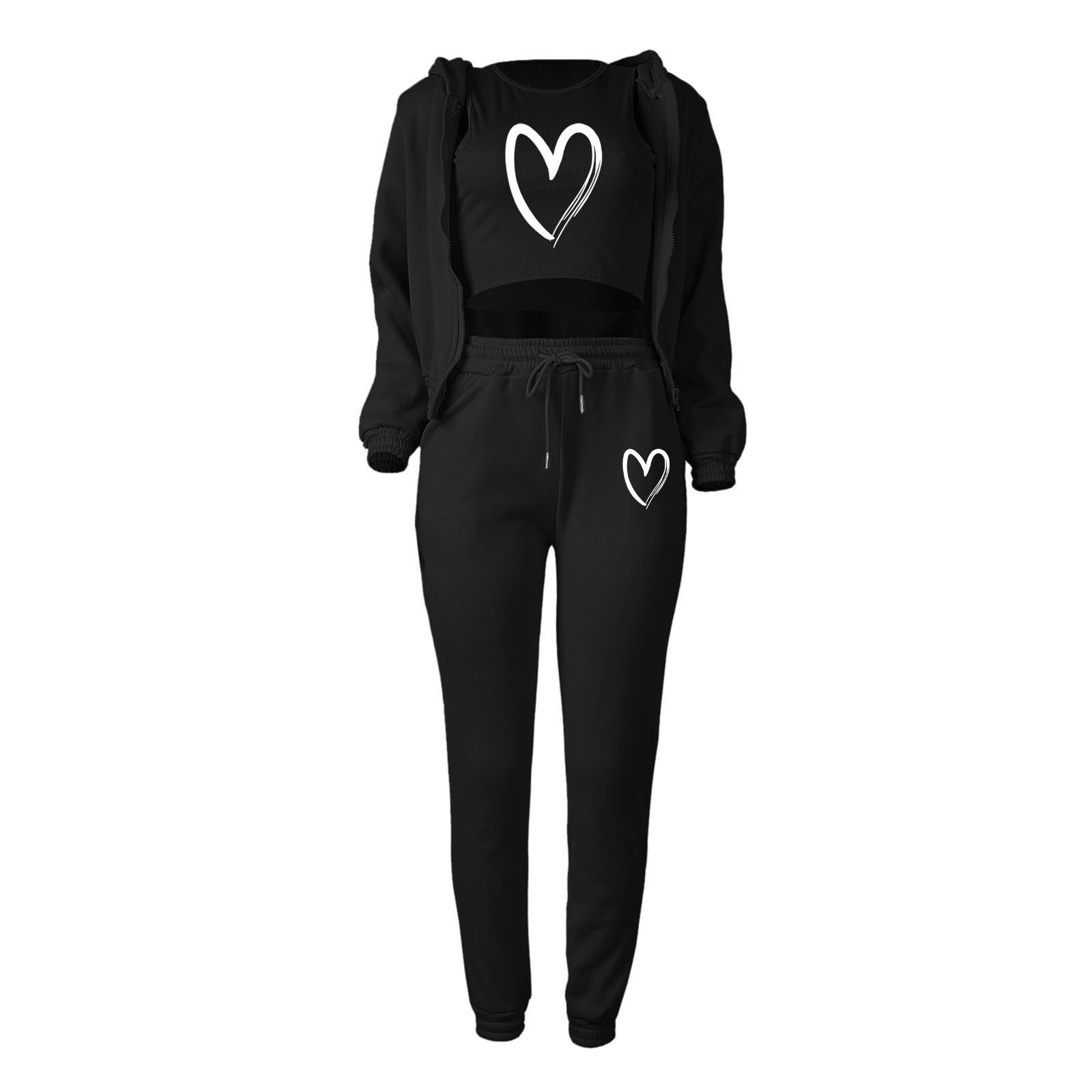 Women's 3-Piece Travel Outfits Set - Zip Hoodie, Crop Top & Jogger Sweatpants Tracksuit for Lounge & Airplane Comfort