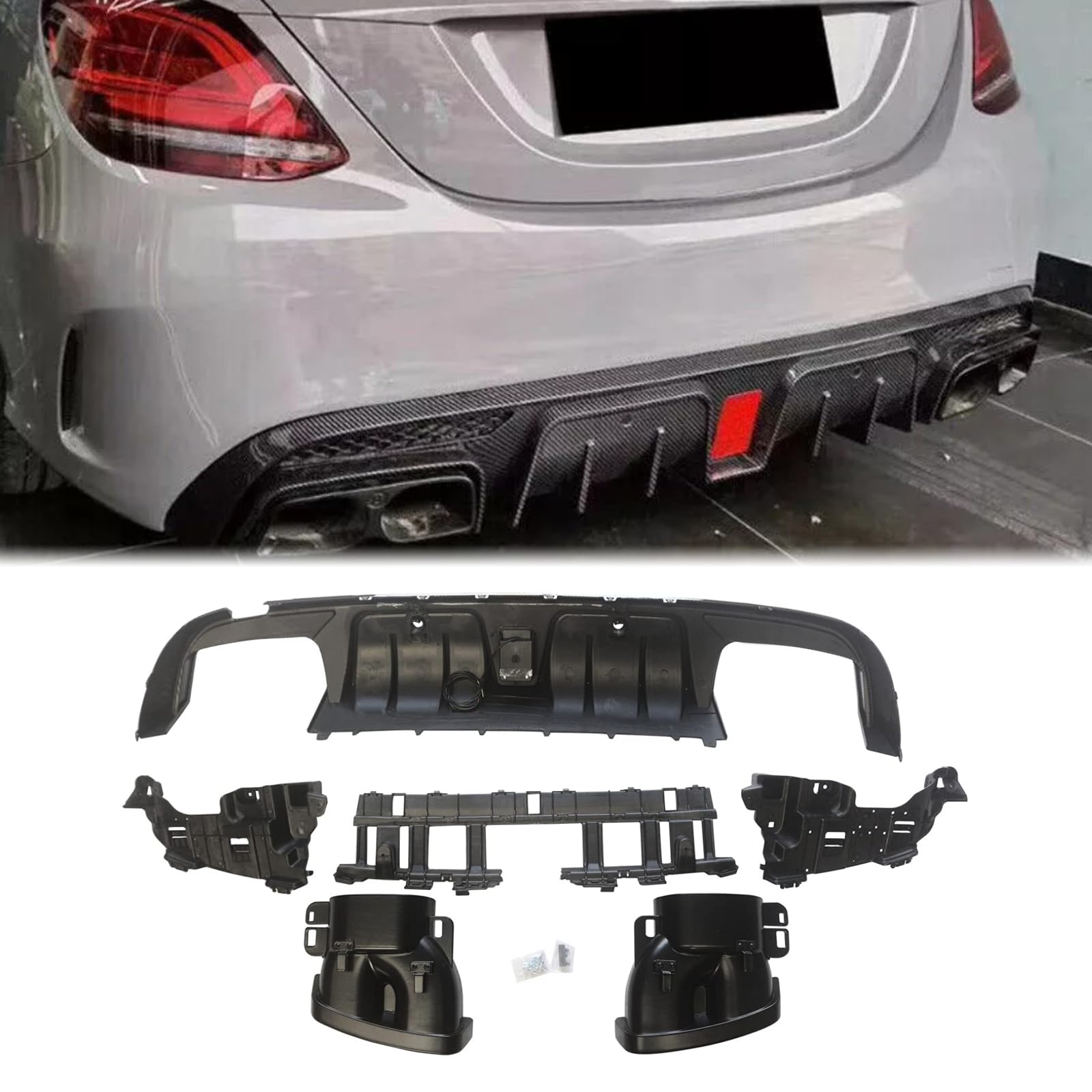 Rear Diffuser for 2015-2021 Mercedes-Benz W205 C-Class C63/C63S AMG (B Style) - Gloss Black ABS Painted Rear Bumper Diffuser Set - Upgrade Your Luxury Sedan's Sporty Look