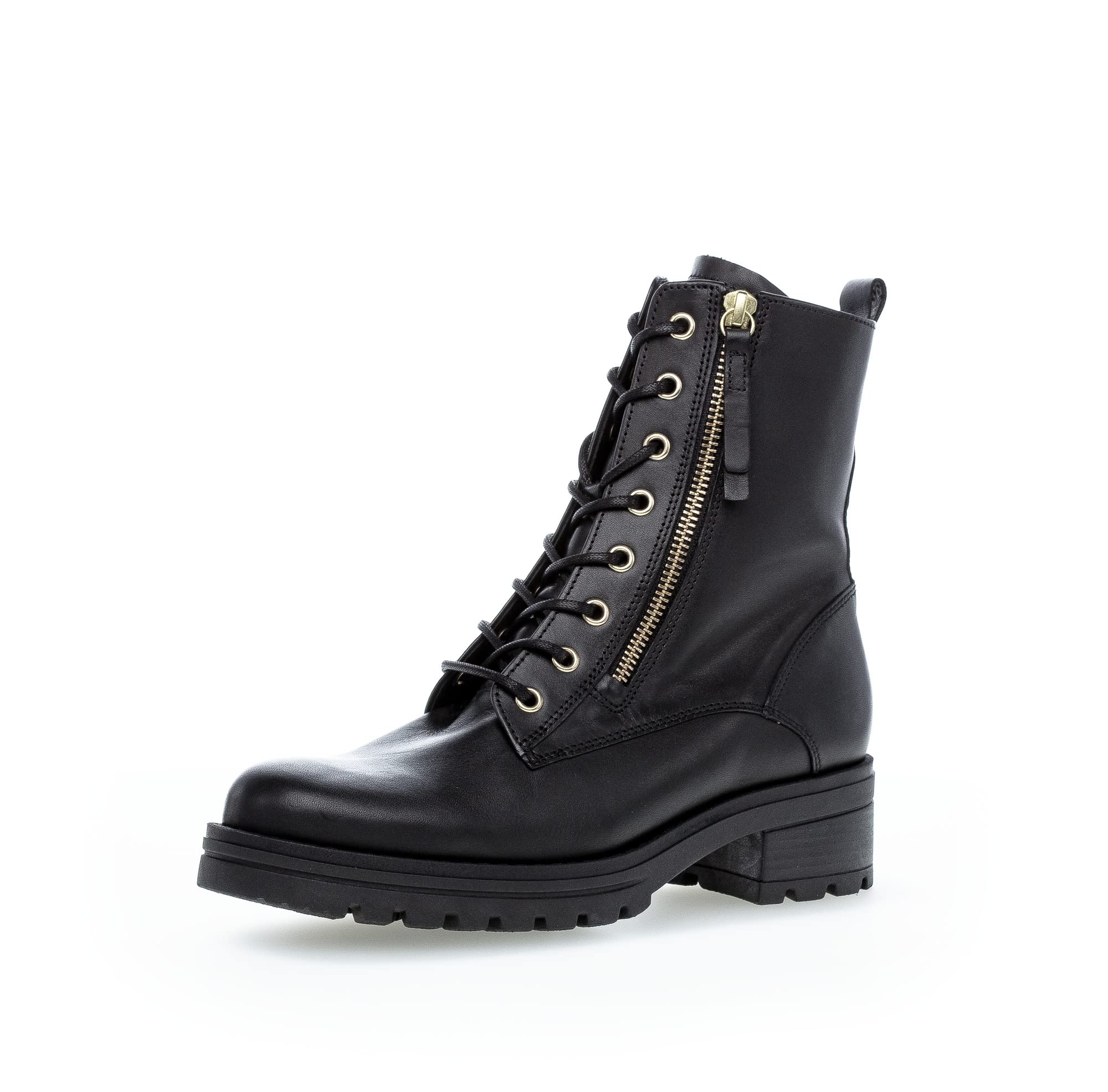 Gabor Women's Black Combat Ankle Boots with Removable Insole - Warm Lined Lace-Up Booties for Winter Fashion & Casual Wear - Size 40.5 EU / 7 UK