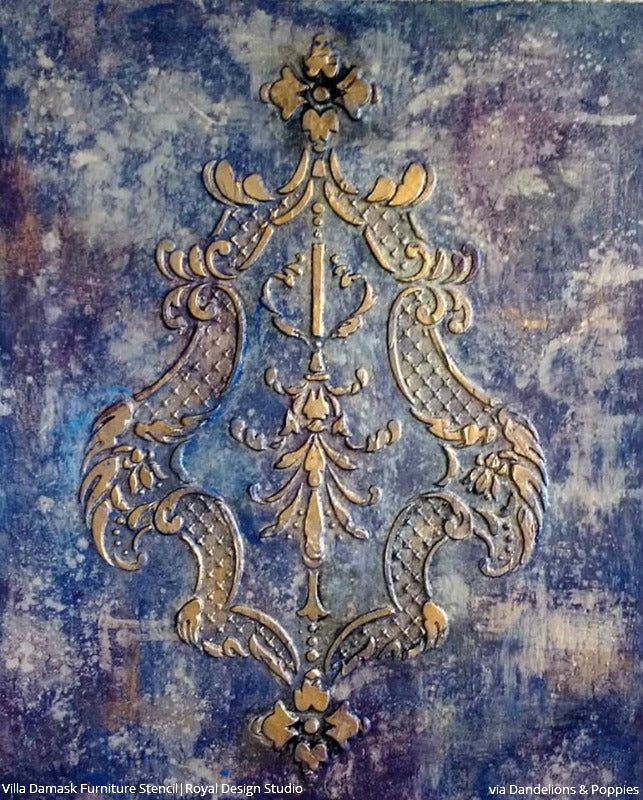 Villa Alison Woolley Damask Stencil for Furniture - DIY Home Decor, Wall Painting, Craft Projects - Reusable Template for Wood, Fabric, and Canvas
