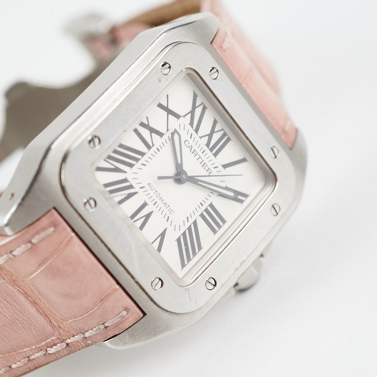 Cartier Santos de Cartier Pink Dial Automatic Watch for Women - Luxury Swiss Timepiece for Business, Gala & Everyday Wear