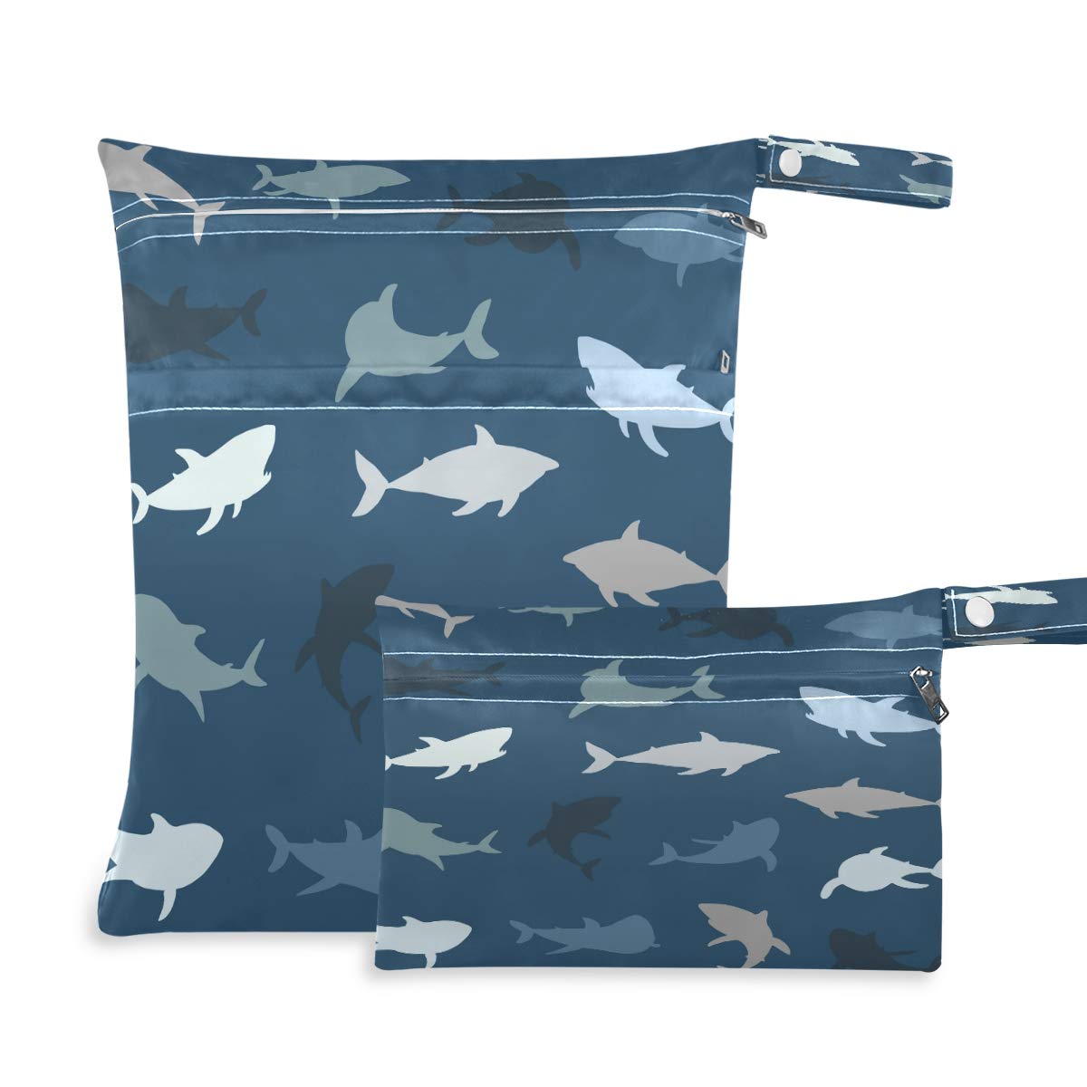 Waterproof Wet Dry Bag 2 Pack - Shark Design Washable Pouch for Travel & Swimming