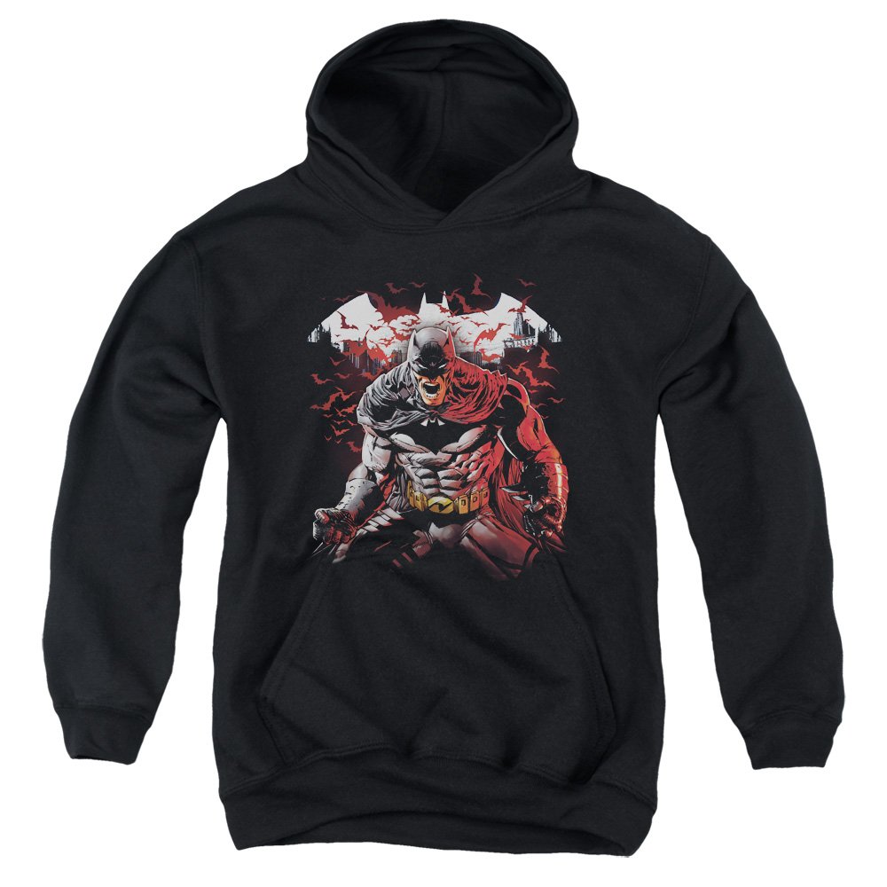 Trevco Batman Raging Bat Unisex Youth Pullover Hoodie - Cool Superhero Graphic Hooded Sweatshirt for Kids & Teens - Perfect for Halloween, Cosplay & Everyday Wear